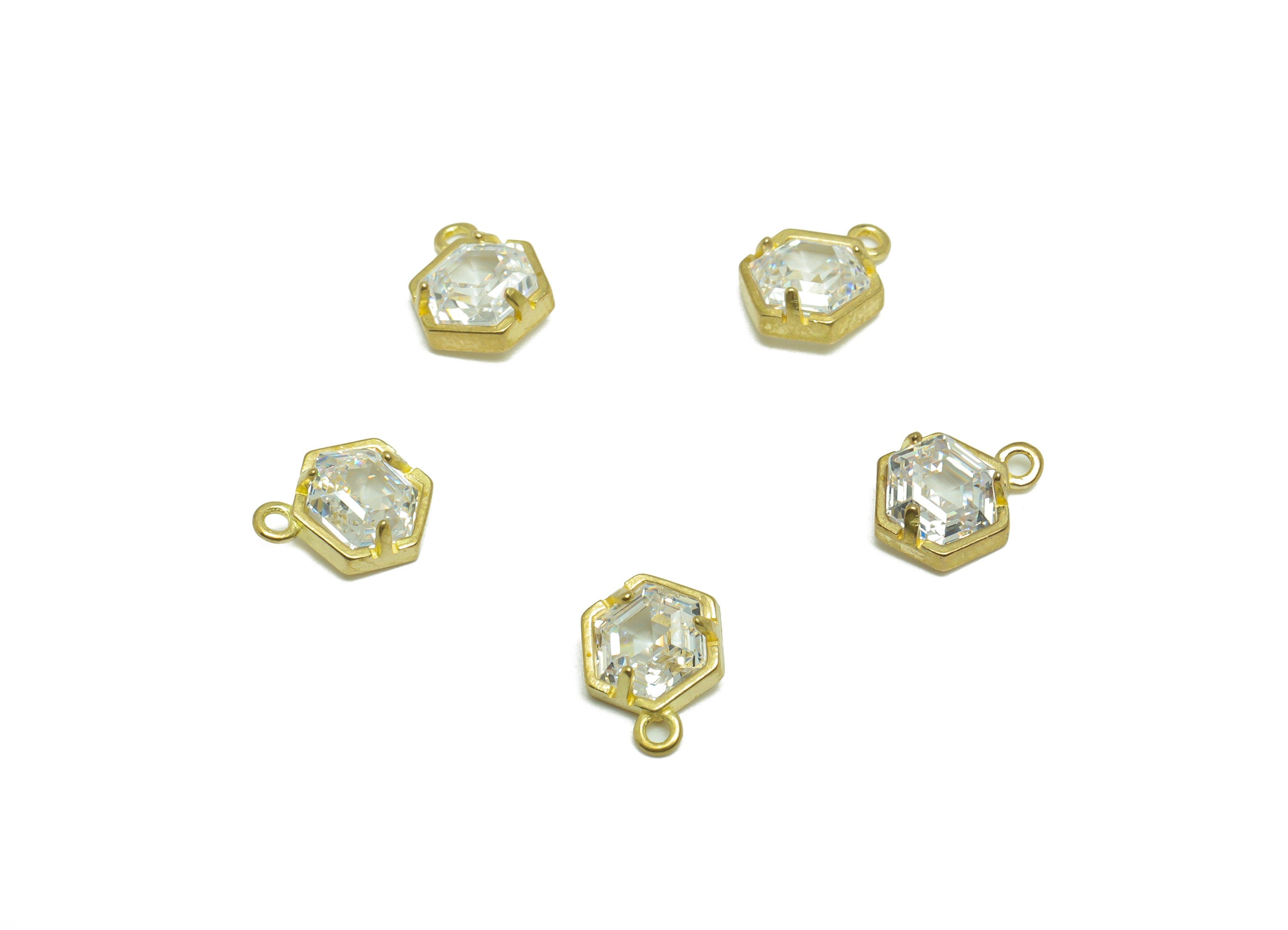Brass CZ Hexagon Earring Charm - Raw Brass Geometry Earring Pendant - Brass Cubic Zircon Earring Charm - Bracelet Bead - 8.8x6x3mm - PP9785 - DOMEDBAZAAR