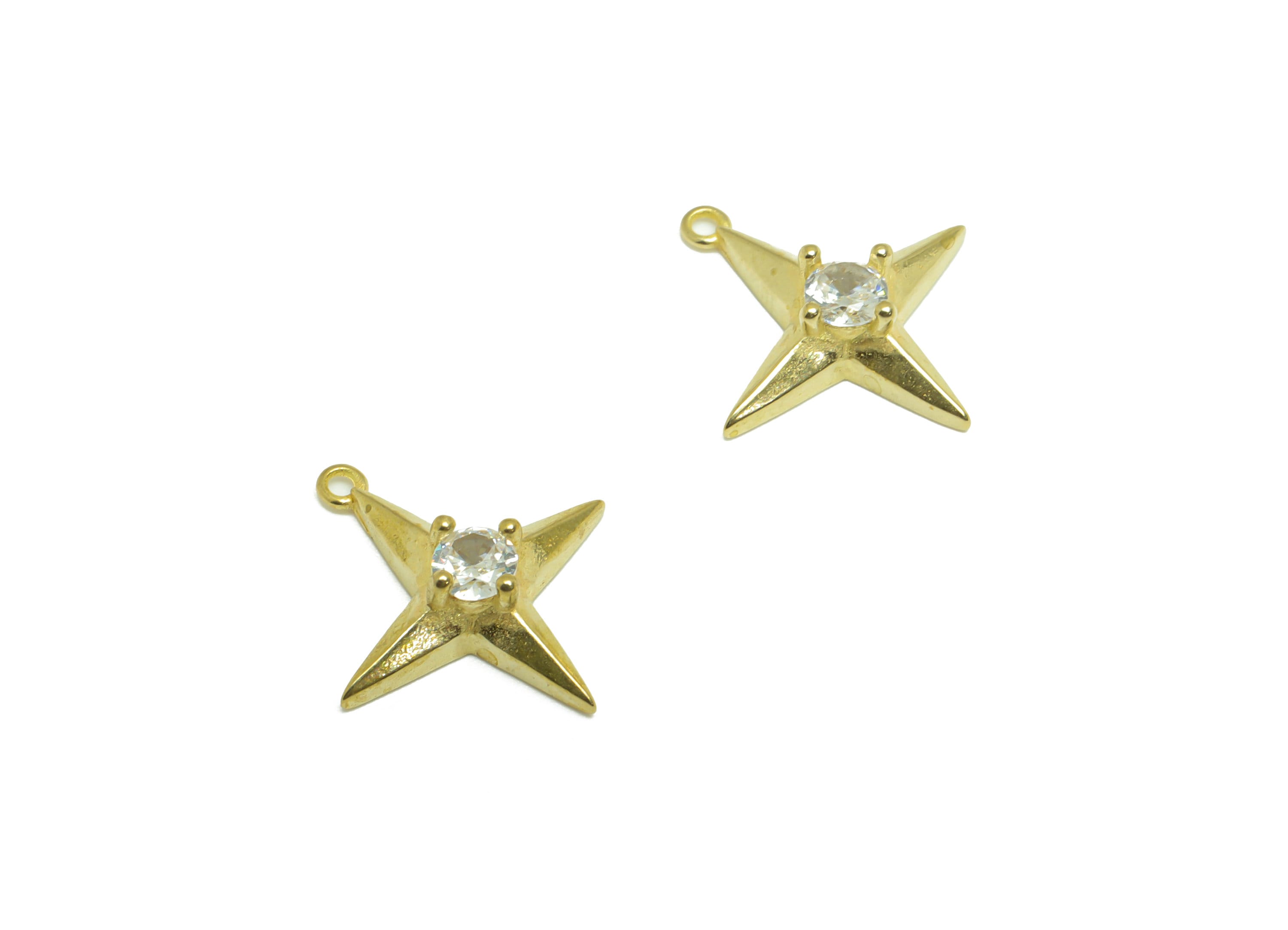 Brass CZ Star Earring Charm - Brass Cubic North Star Earring Pendant - Raw Brass Cubic Zircon Earring Charm - 16.4x14.4x4.5mm - PP9719 - DOMEDBAZAAR