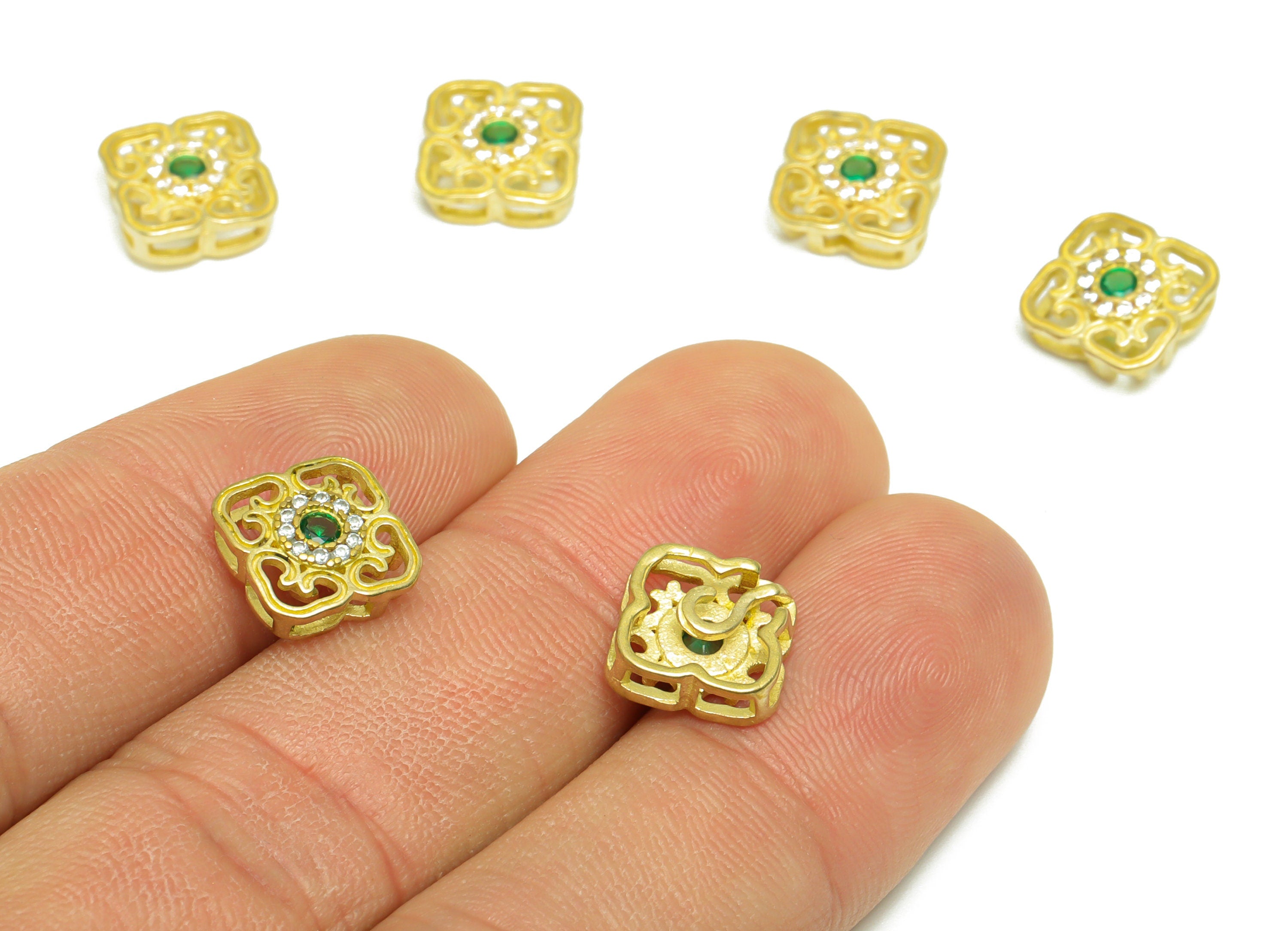 Brass Zircon Square Earring Charm - Brass Textured Earring Pendant - Raw Brass CZ Rainbow Earring Charm - For Necklace - 9.9x9.9x3mm -PP9770 - DOMEDBAZAAR