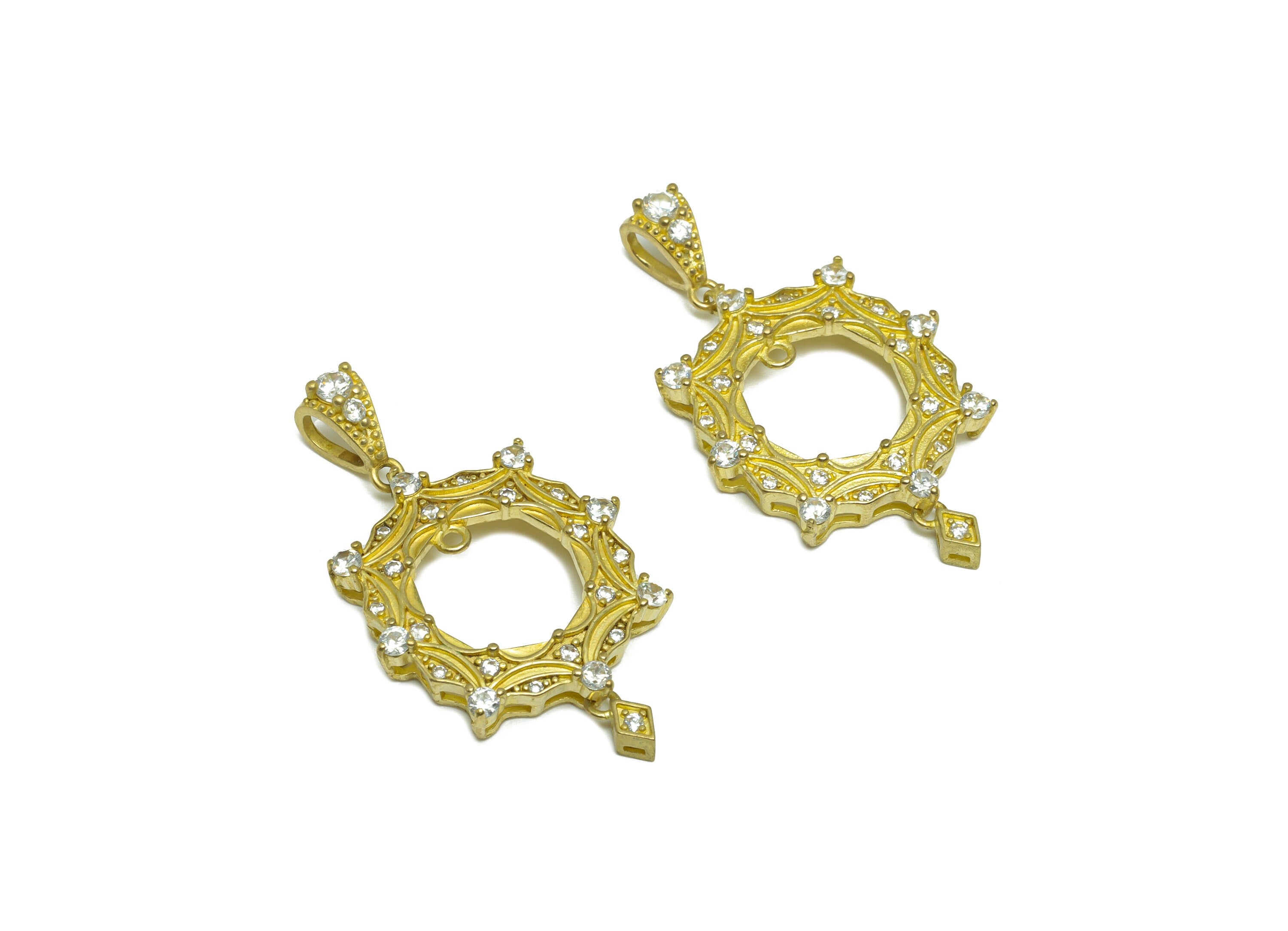 Brass CZ Oval Earring Charm - Textured Vintage Antique Earring Pendant - Raw Brass Zircon Earring Charm For Diamond - 34x19.2x4.1mm - PP9723 - DOMEDBAZAAR