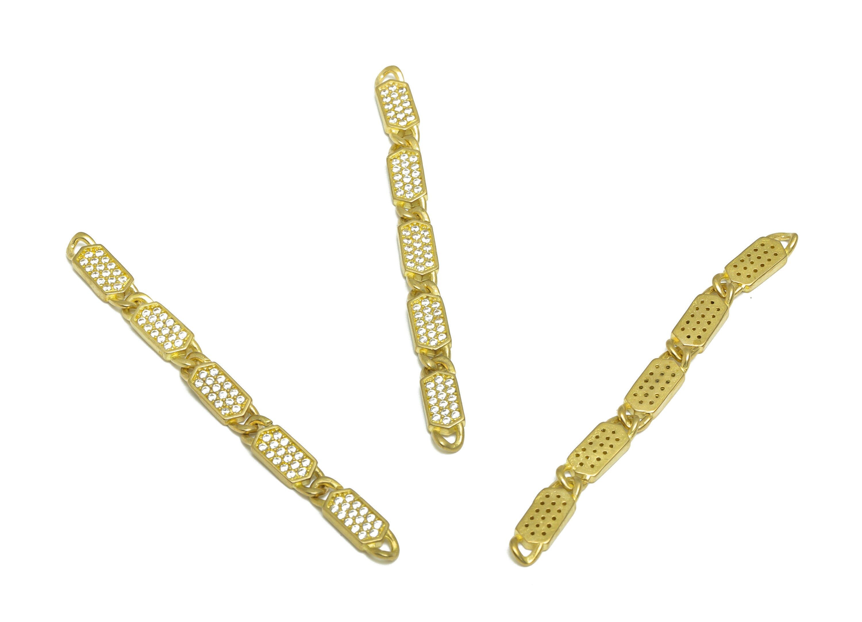 Brass CZ Rectangle Earring Charm - Textured Rectangle Cubic Chian Connector - Raw Brass Zircon Earring Charm - 61x4.96x2.64mm - PP9721 - DOMEDBAZAAR