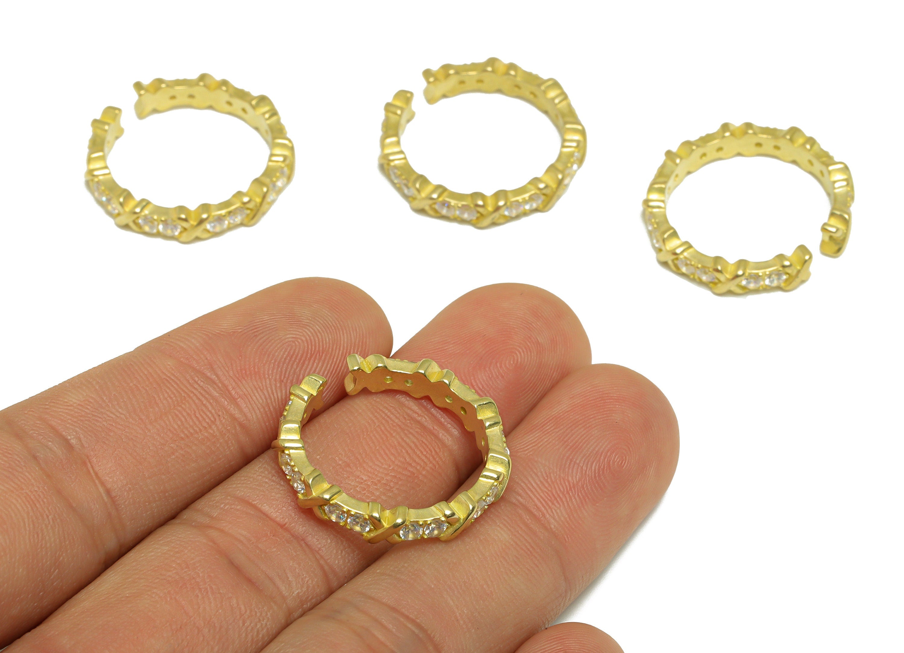 Brass CZ Textured Ring - Raw Brass Ring Settings - Brass Adjustable Rings - Brass Cubic Zircon Rings - 24.2x24x4.2mm - PP9772 - DOMEDBAZAAR