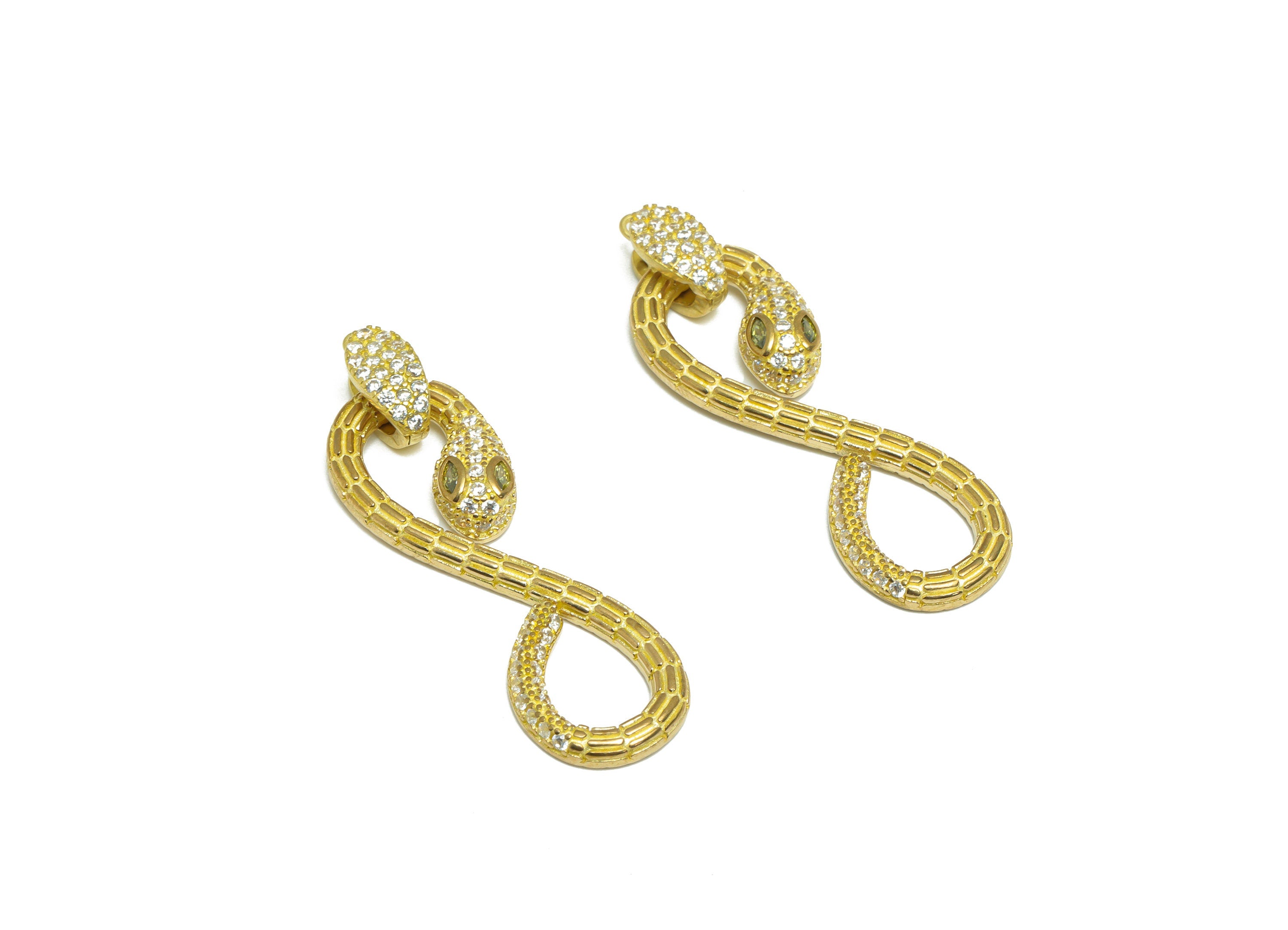Brass Zircon Snake Earring Pendant - Brass Textured Snake Earring Charm - Raw Brass CZ Snake Pendant - For Necklace - 40x12.4x3.9mm - PP9781 - DOMEDBAZAAR