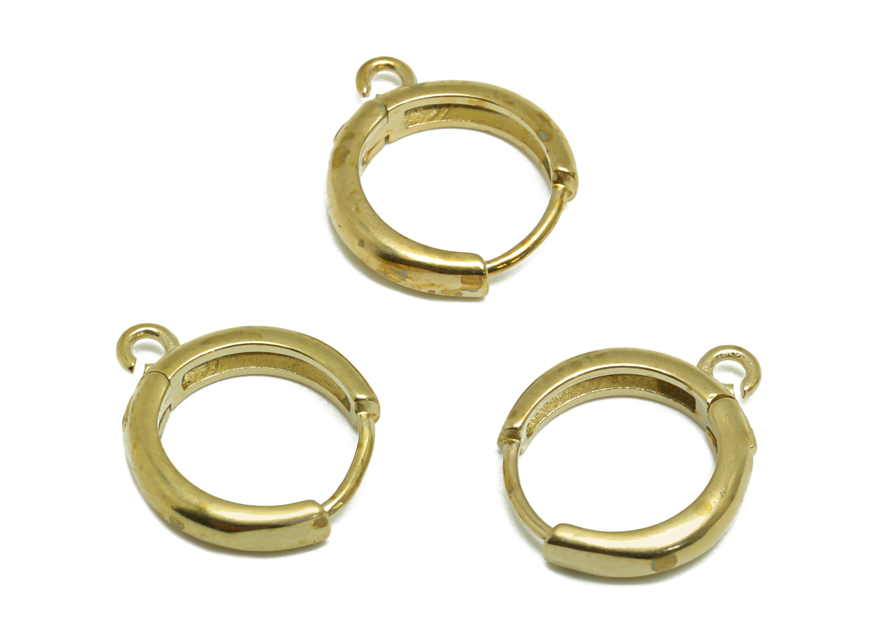 Brass Round Huggie Hoop Earring - Raw Brass Circle Hoop Wire Earring With Loop - Brass Minimalist Huggie Hoop Earring - 13.4x11x2mm- PP9819 - DOMEDBAZAAR