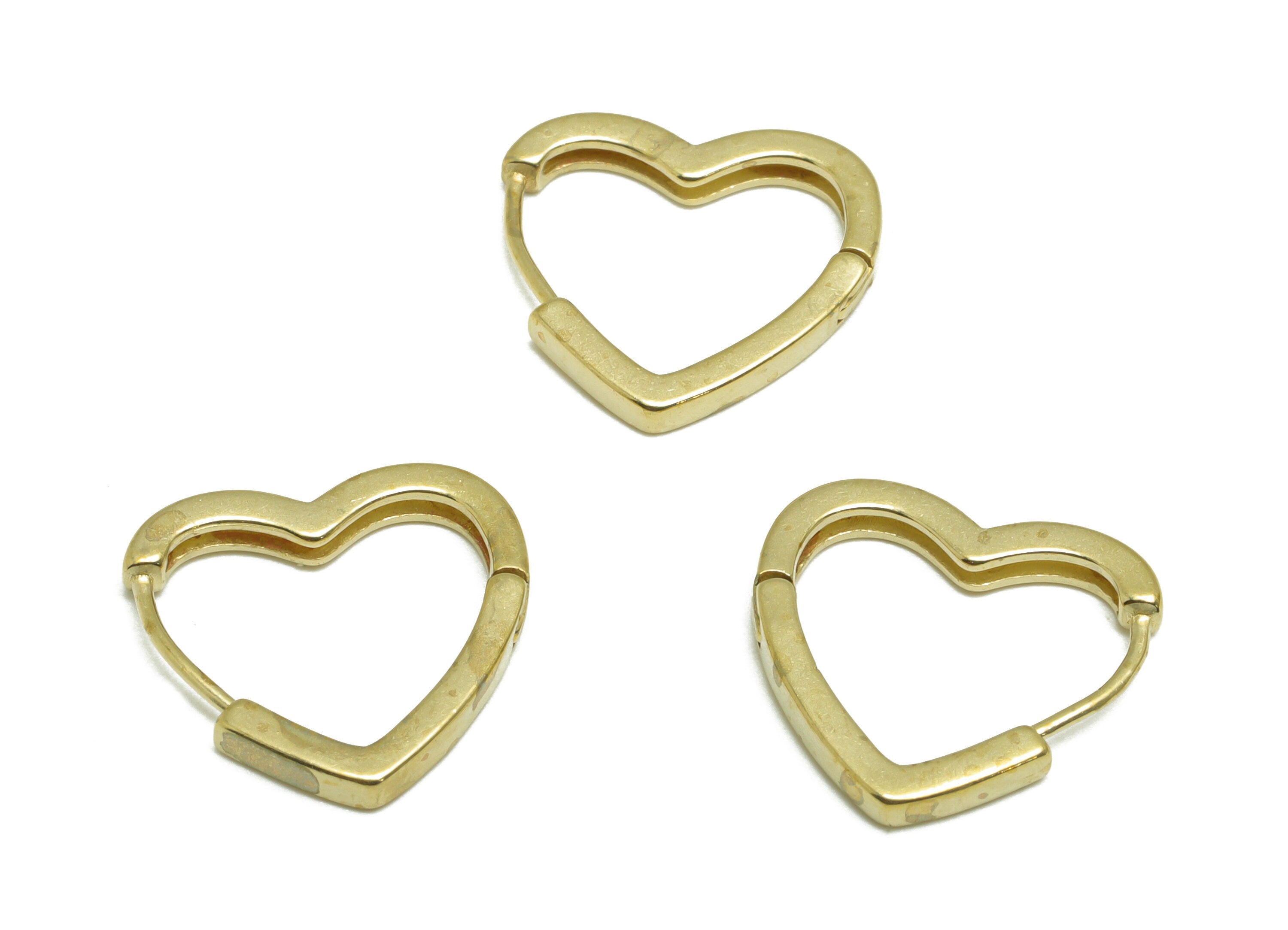 Brass Heart Huggie Hoop Earring - Raw Brass Heart Hoop Wire Earring - Brass Huggie Hoop Earring - Heart Clasp Hoop - 15.8x16.3x2mm - PP9818 - DOMEDBAZAAR