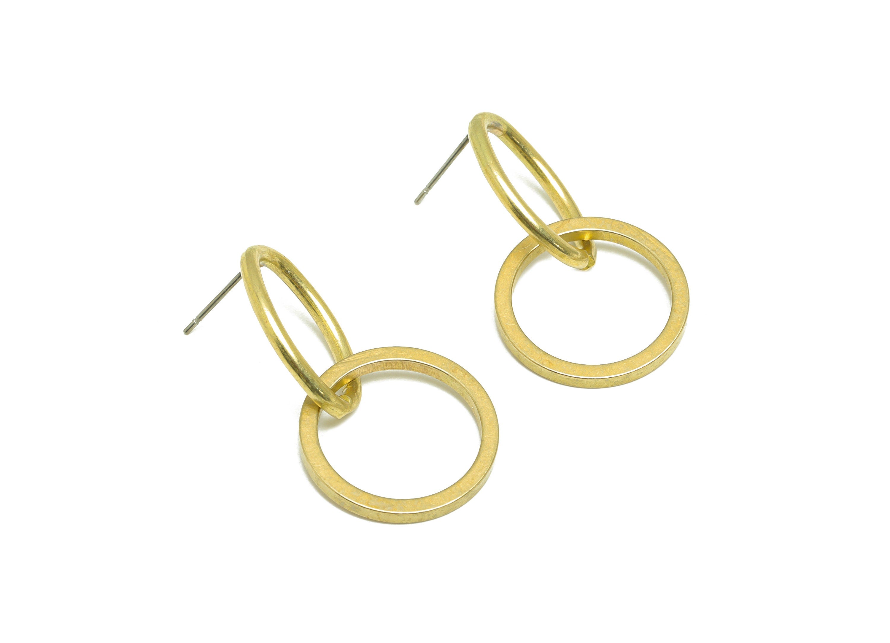 Brass Dangle Oval Earring Post - Raw Brass Round Earring Post - Brass Circle Earring Post - Interlock Earring Post - 34.6x20.3x2mm - PP9964 - DOMEDBAZAAR
