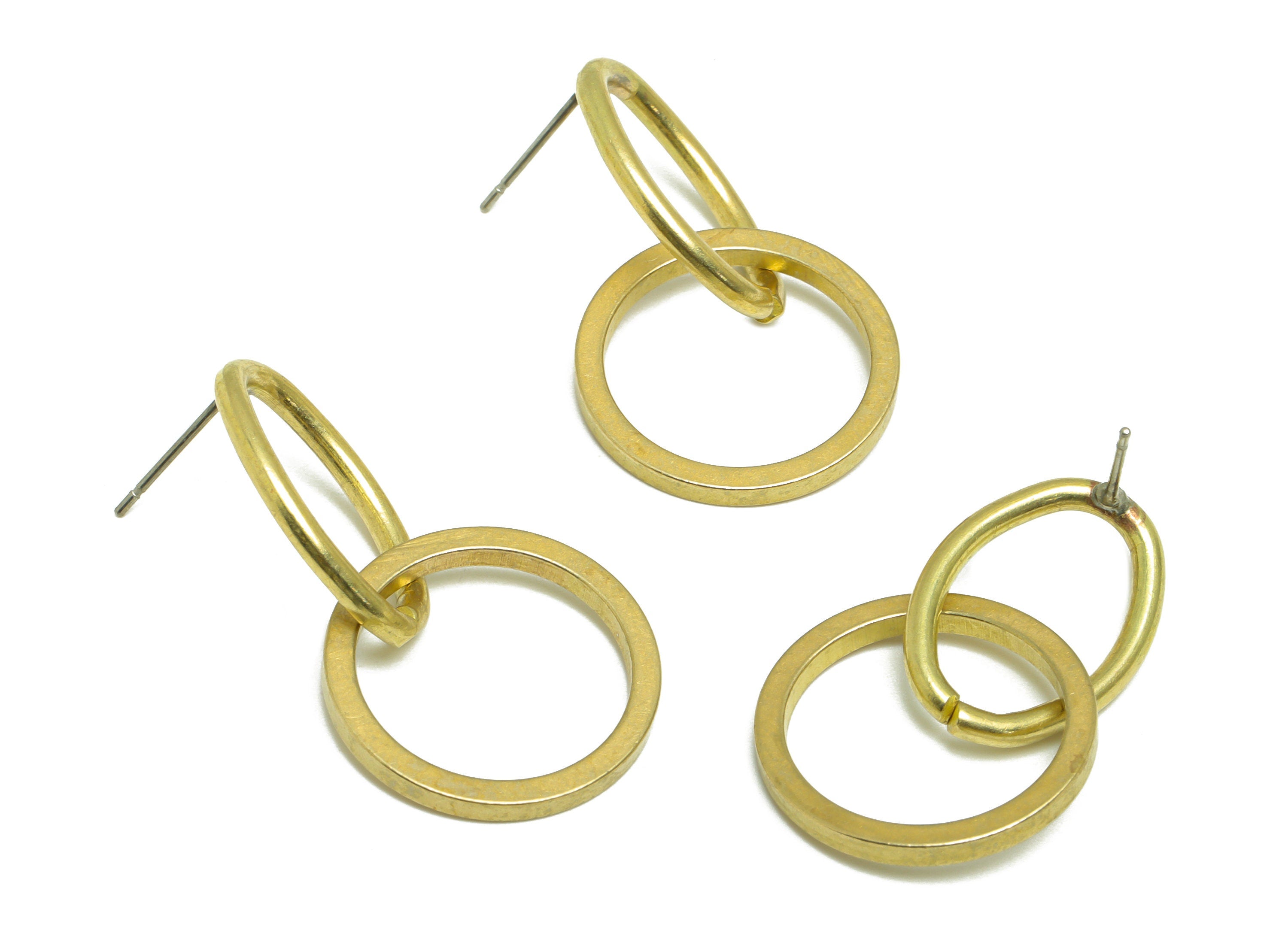 Brass Dangle Oval Earring Post - Raw Brass Round Earring Post - Brass Circle Earring Post - Interlock Earring Post - 34.6x20.3x2mm - PP9964 - DOMEDBAZAAR