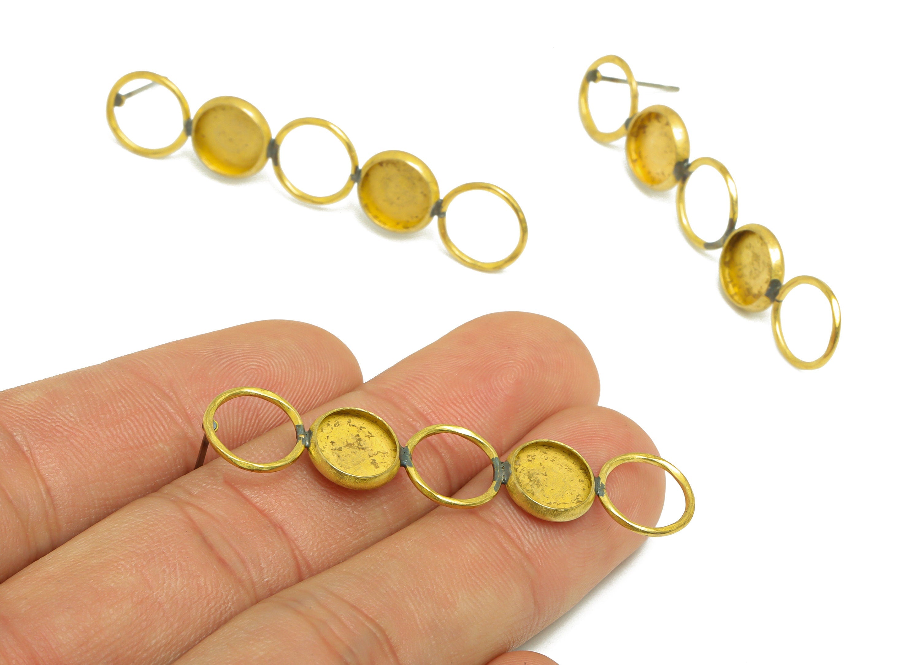Brass Round Earring Stud - Raw Brass Circle Earring Post - Brass Hang Circle Earring Post - Cabachon Setting - 51.63x10.15x1mm - PP9967 - DOMEDBAZAAR
