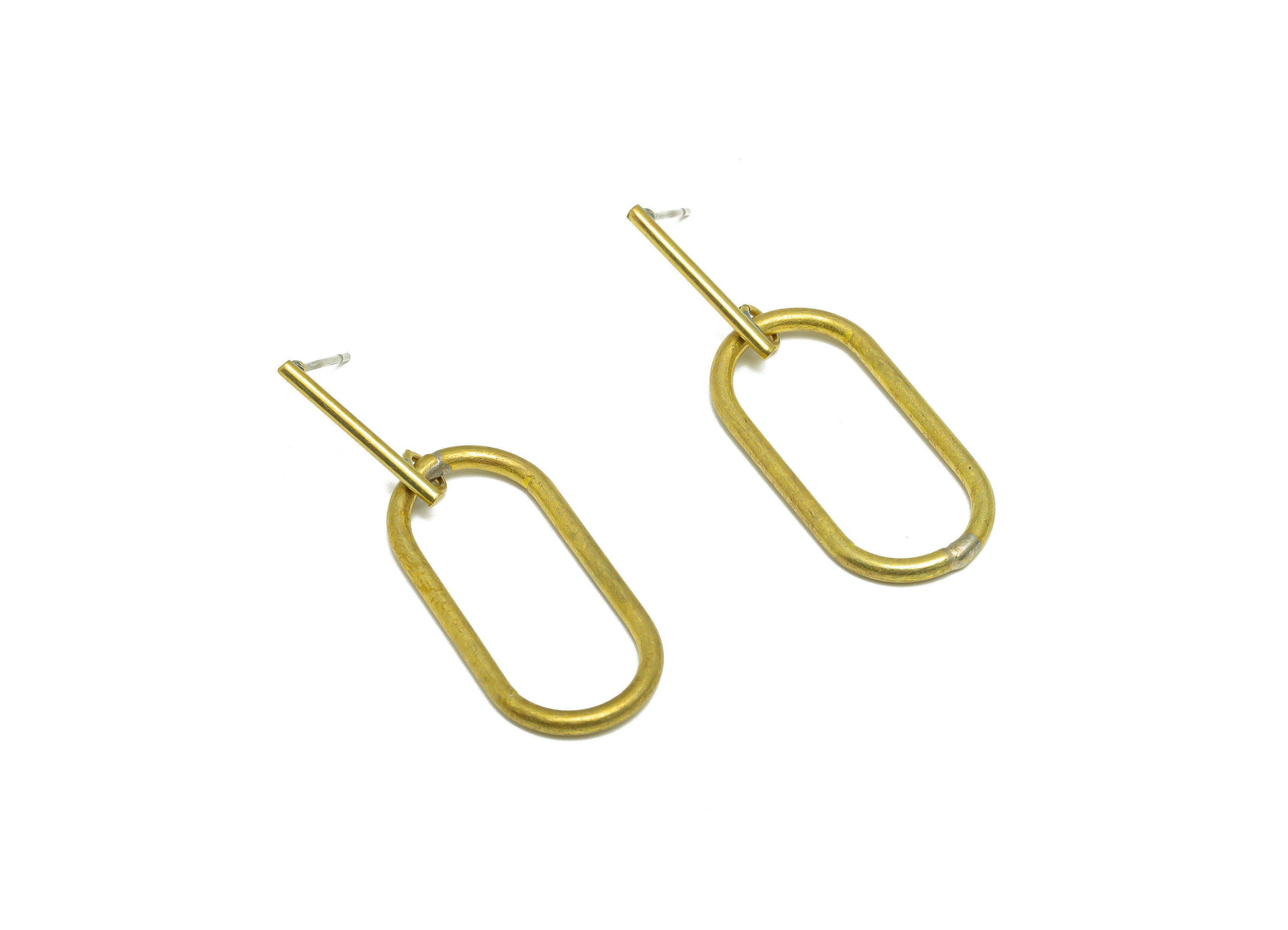 Brass Dangle Earring Stud - Raw Brass Oval Rectangle Earring Post - Brass Oval Ring Dangle Earring Post - 43.9x14.98x2mm - PP9963 - DOMEDBAZAAR