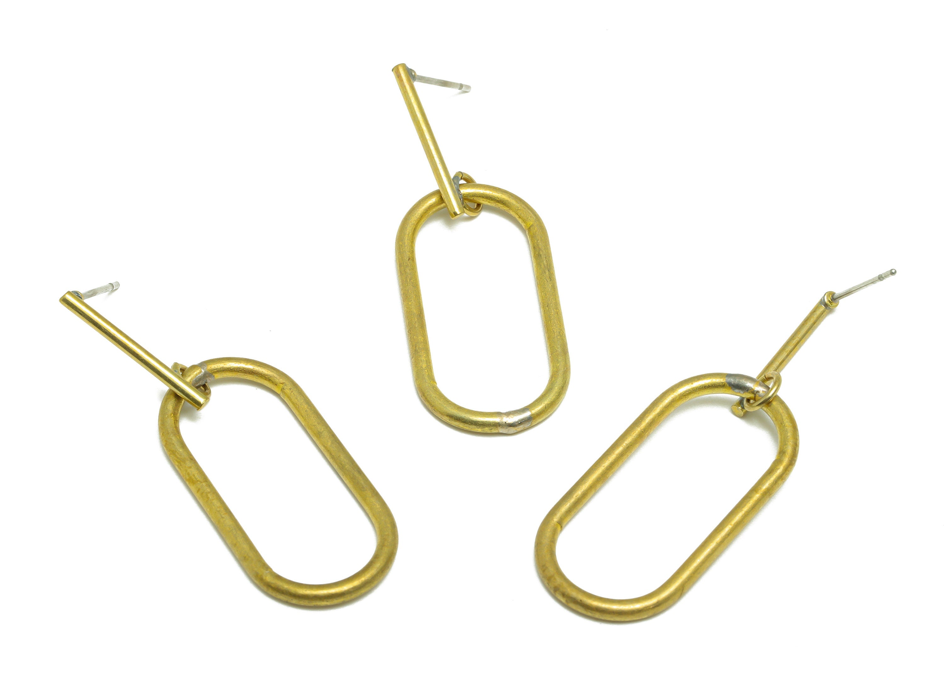 Brass Dangle Earring Stud - Raw Brass Oval Rectangle Earring Post - Brass Oval Ring Dangle Earring Post - 43.9x14.98x2mm - PP9963 - DOMEDBAZAAR