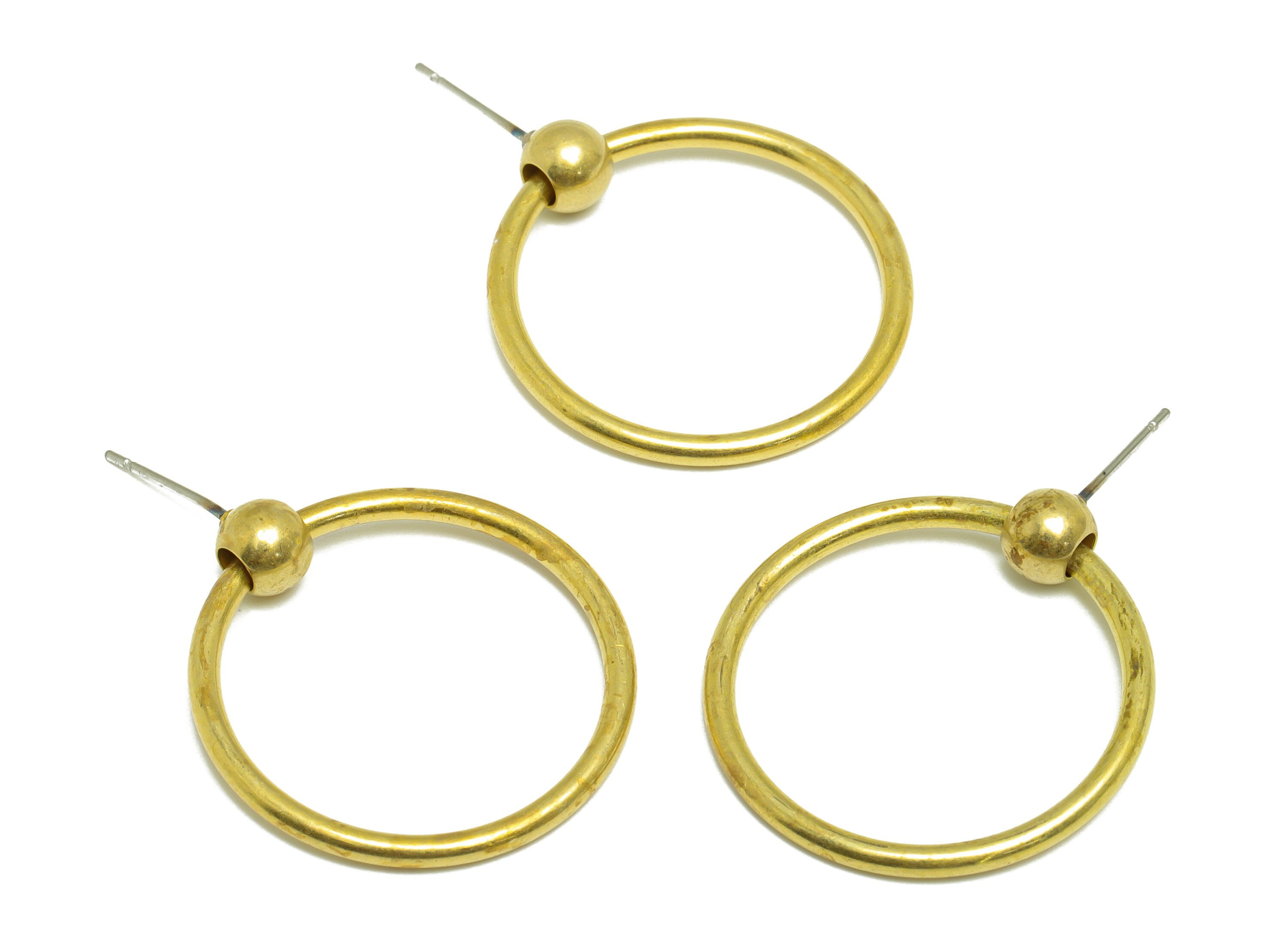 Brass Dangle Earring Stud - Raw Brass Round Ball Earring Post - Brass Circle Geometry Earring Post - 28x26.97x2.26mm - PP9927 - DOMEDBAZAAR