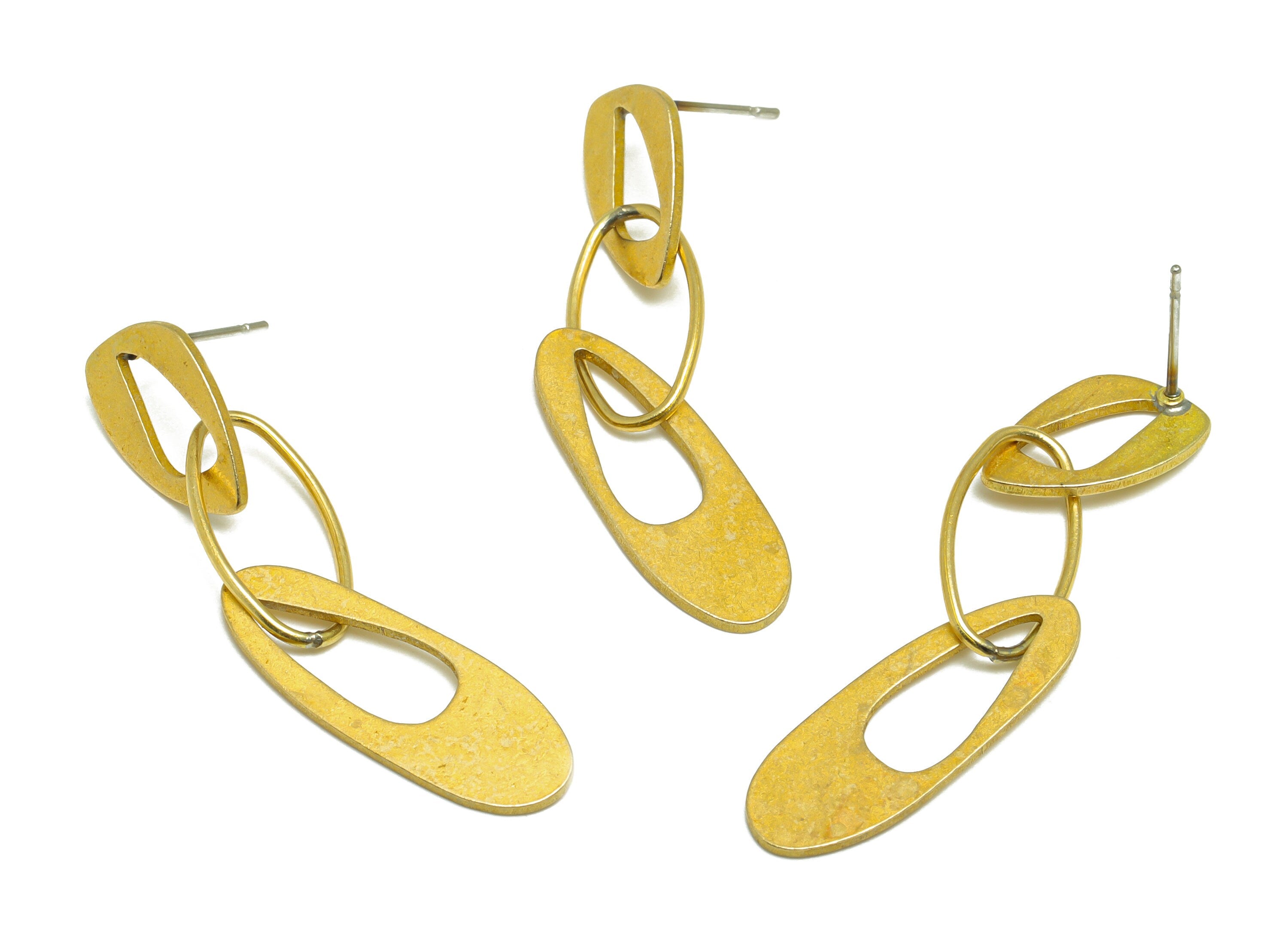 Brass Dangle Oval Earring Stud - Raw Brass Wire Interlocking Earring Post - Brass Geometry Earring Post - 48.52x8.89x0.99mm - PP9946 - DOMEDBAZAAR