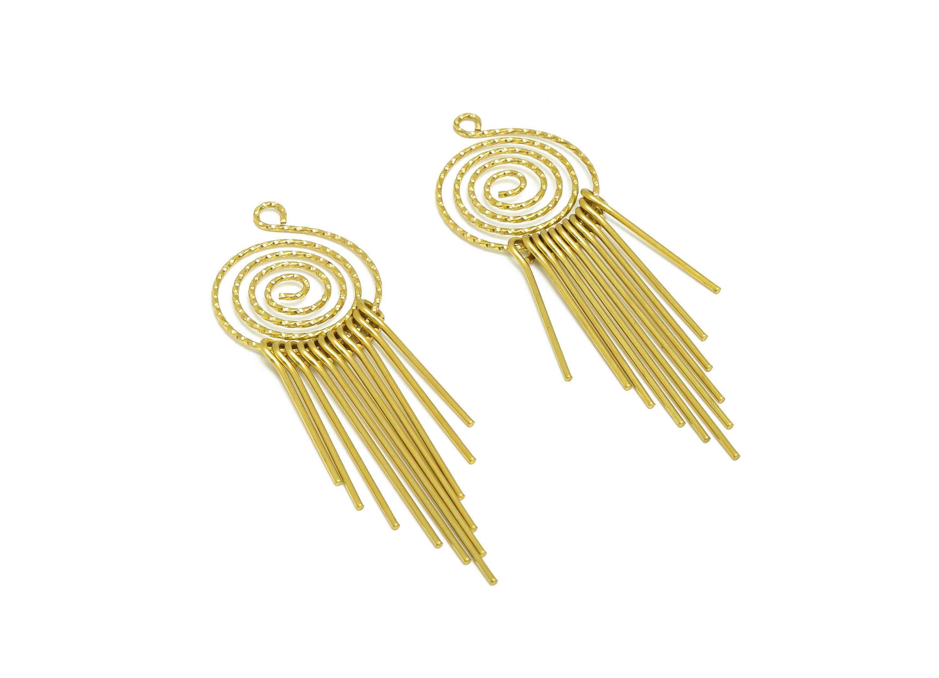 Snail Wire Tassel Earring Charm - Brass Round Wire Earring Charm - Textured Wire Earring Tassel - Dangle Tassel Charm - 86x27.4x5mm -PP9990 - DOMEDBAZAAR