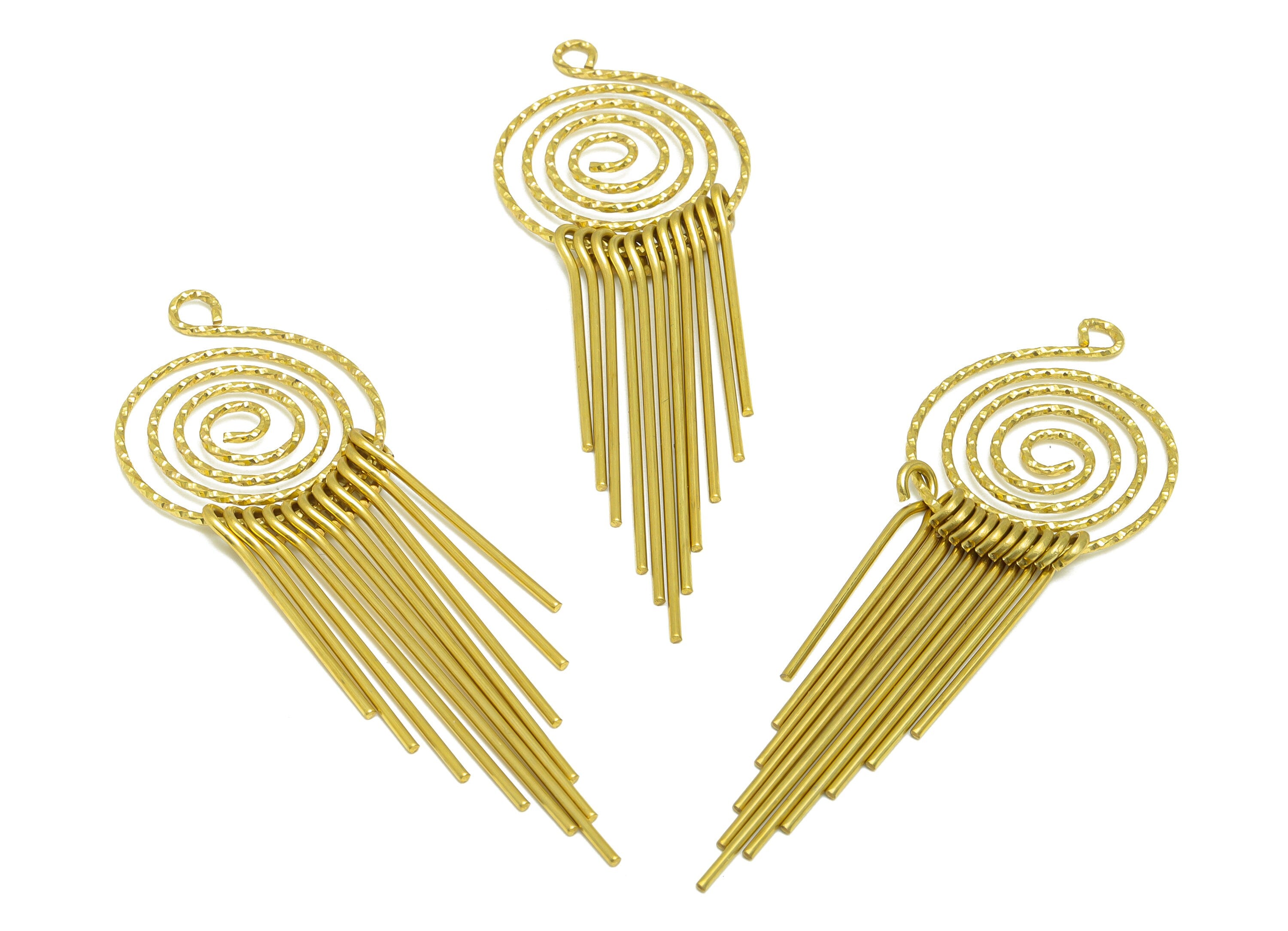 Snail Wire Tassel Earring Charm - Brass Round Wire Earring Charm - Textured Wire Earring Tassel - Dangle Tassel Charm - 86x27.4x5mm -PP9990 - DOMEDBAZAAR