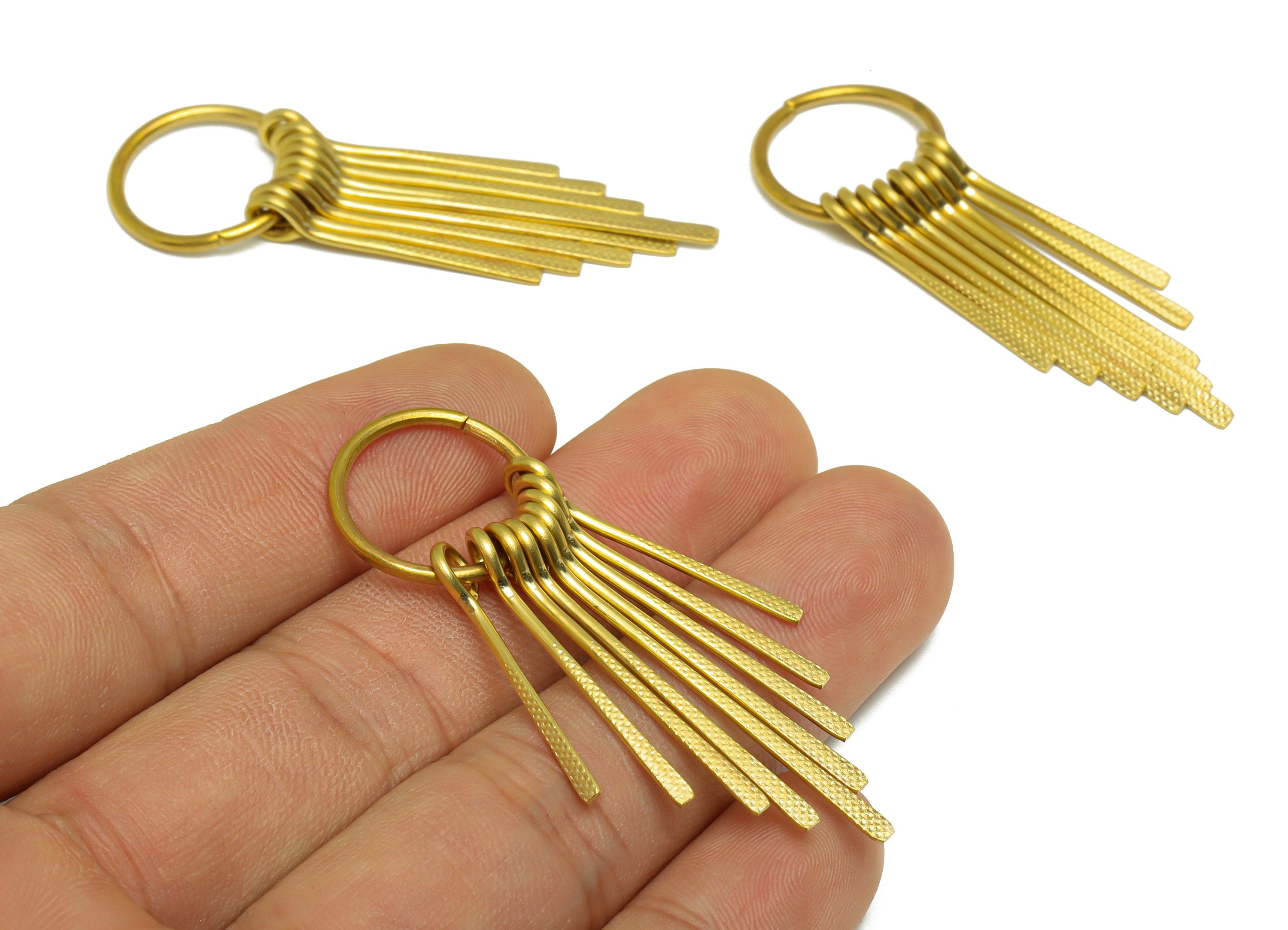 Brass Wire Tassel Earring Charm - Brass Textured Wire Earring Charm - Hammered Wire Earring Tassel - Dangle Tassel Charm - 54x17x5mm -PP9987 - DOMEDBAZAAR