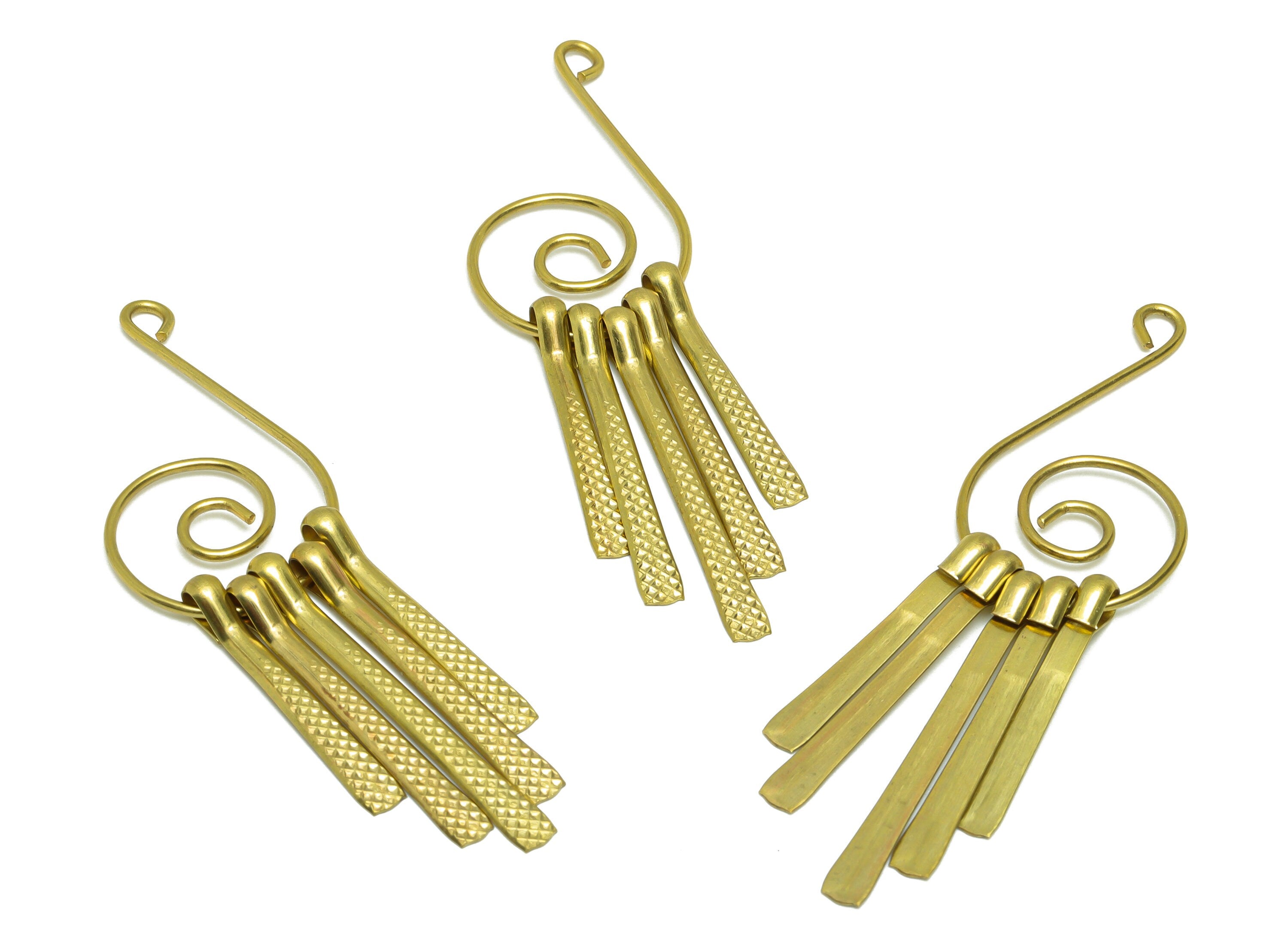 Snail Wire Tassel Earring Charm - Brass Textured Wire Earring Charm - Hammered Wire Earring - Dangle Fringe Earring - 75x22x5mm -PP9986 - DOMEDBAZAAR