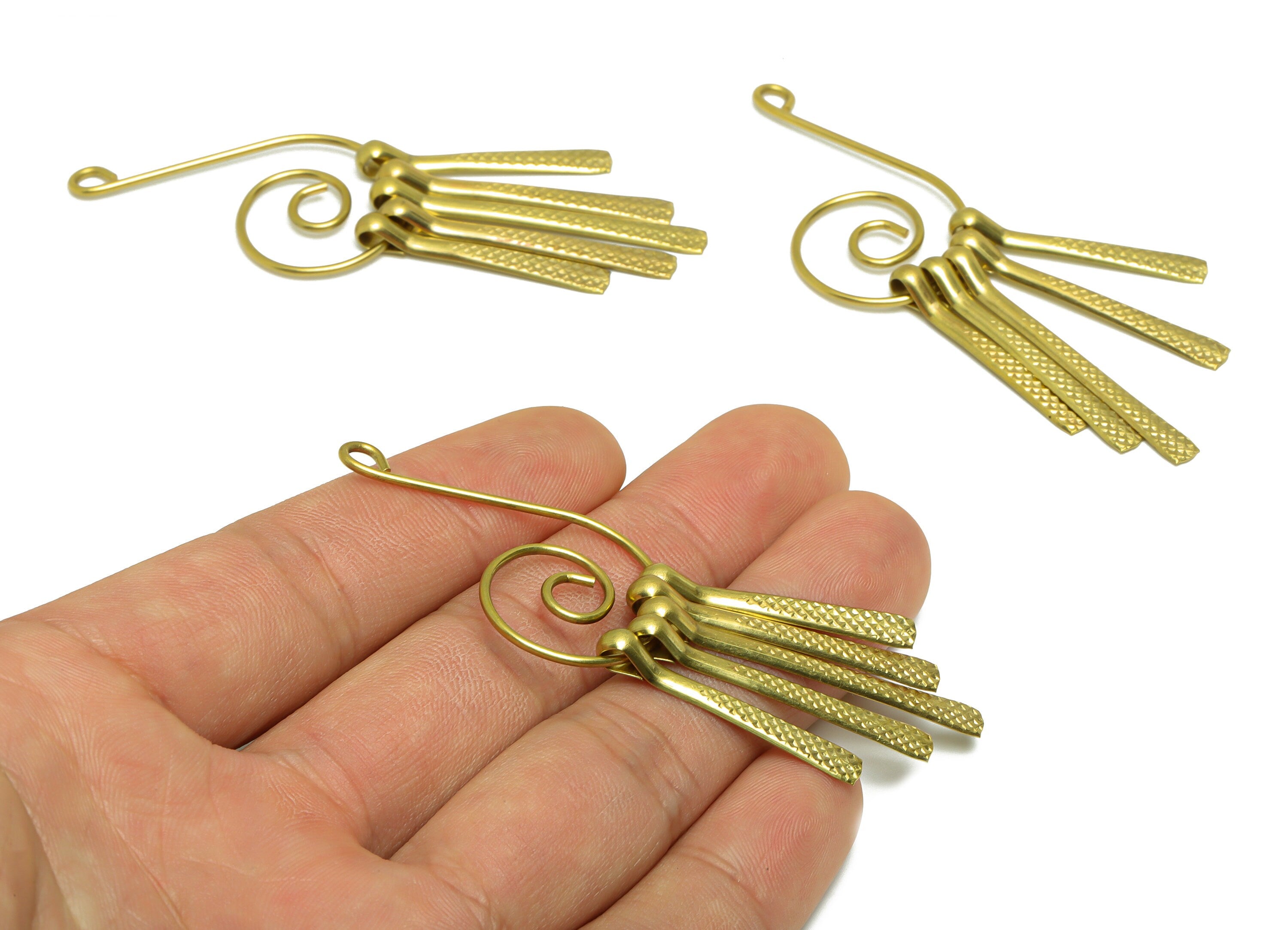 Snail Wire Tassel Earring Charm - Brass Textured Wire Earring Charm - Hammered Wire Earring - Dangle Fringe Earring - 75x22x5mm -PP9986 - DOMEDBAZAAR