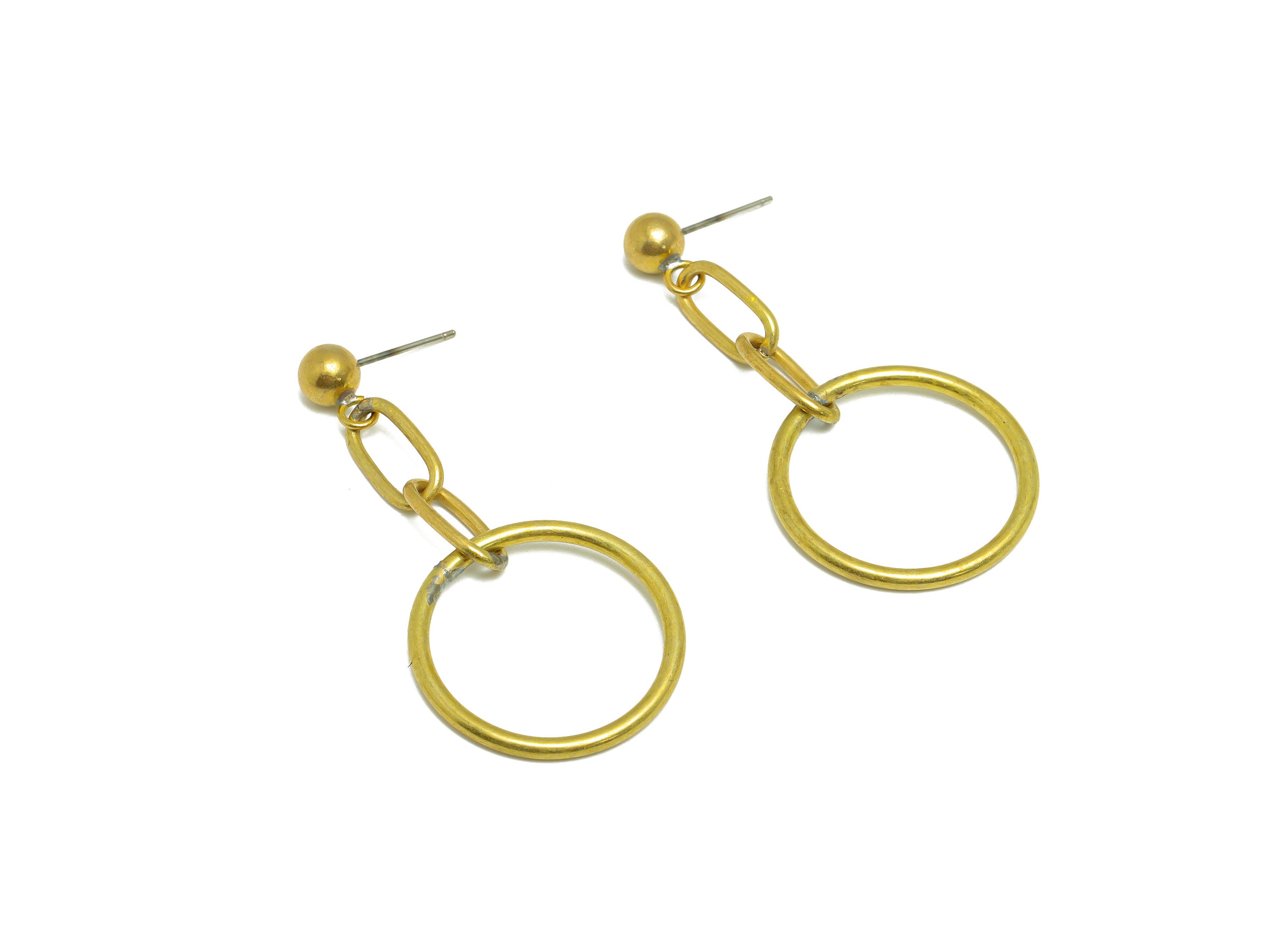 Brass Dangle Round Earring Stud - Raw Brass Oval Ball Earring Post - Brass Interlock Geometric Earring Post - 51.25x25x1.4mm - PP9935 - DOMEDBAZAAR