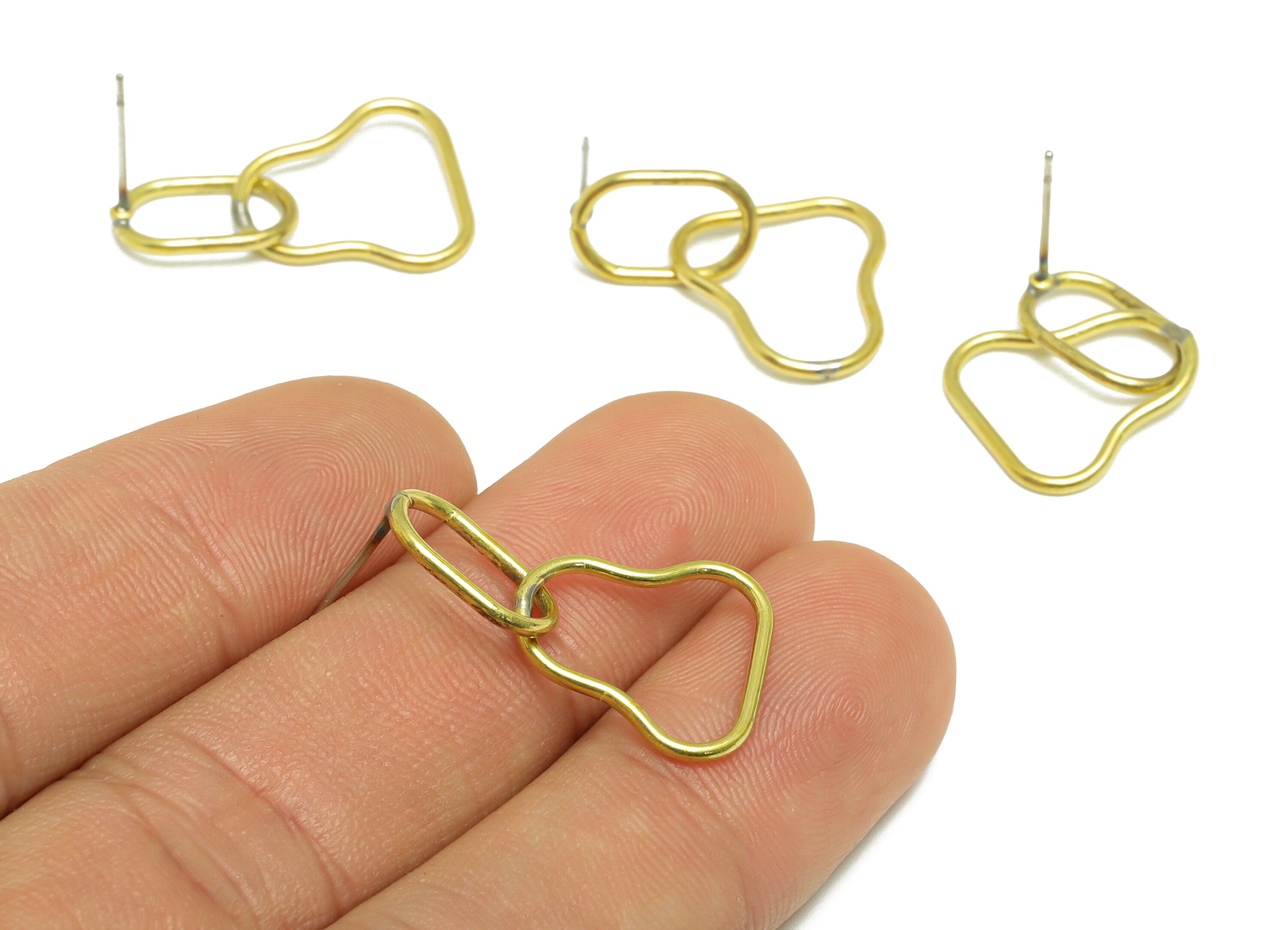 Brass Dangle Oval Earring Stud - Raw Brass Oval Wire Earring Post - Brass Interlock Geometric Earring Post - 25.4x8.22x1.23mm - PP9924 - DOMEDBAZAAR
