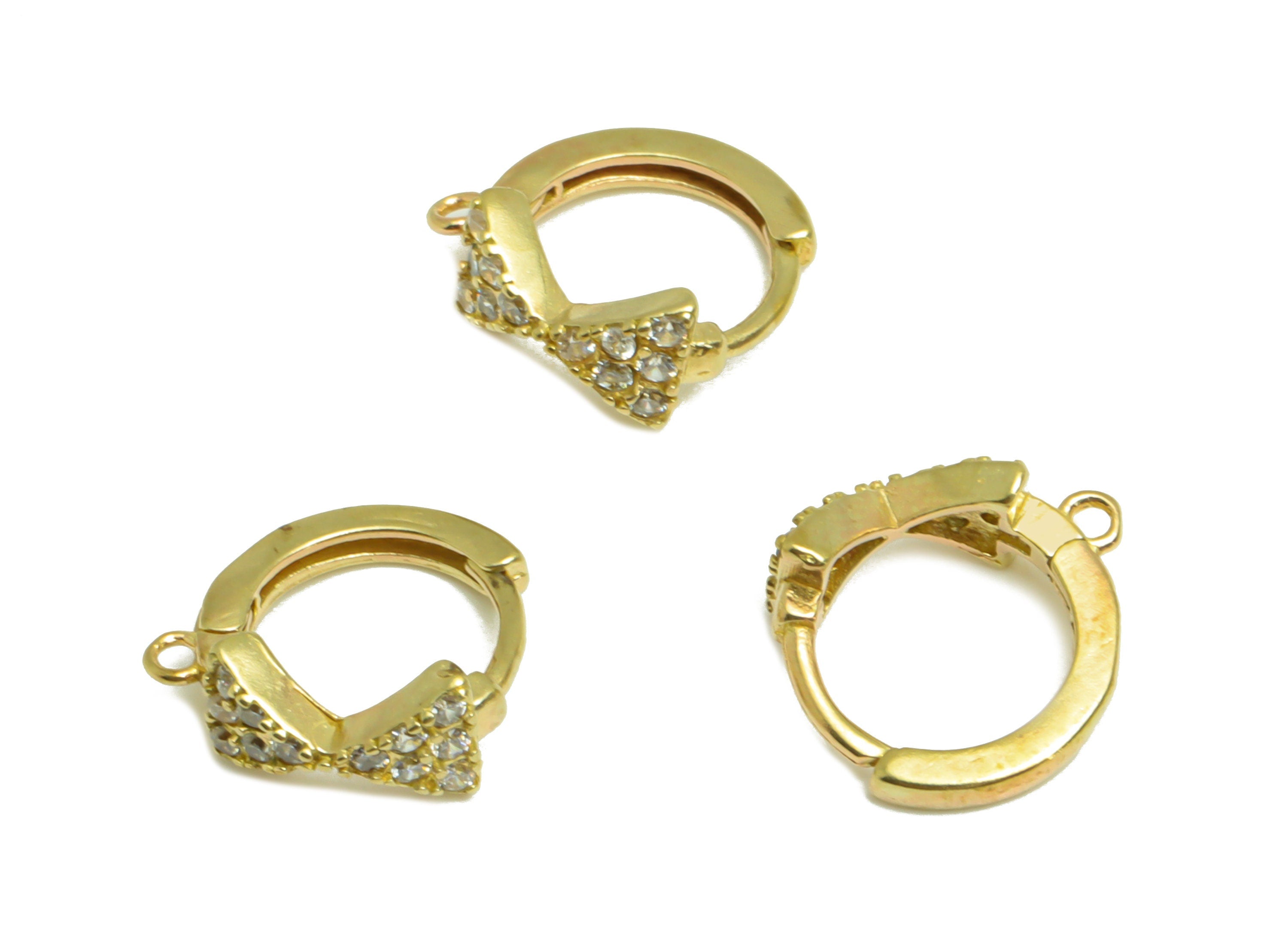 Brass CZ Bow Huggie Hoop - Raw Brass Butterfly Bow Earring Clasp - Brass Zircon Hoop Clasp Earring - Brass Hoop Earring - 10x10x4mm - PP9171 - DOMEDBAZAAR