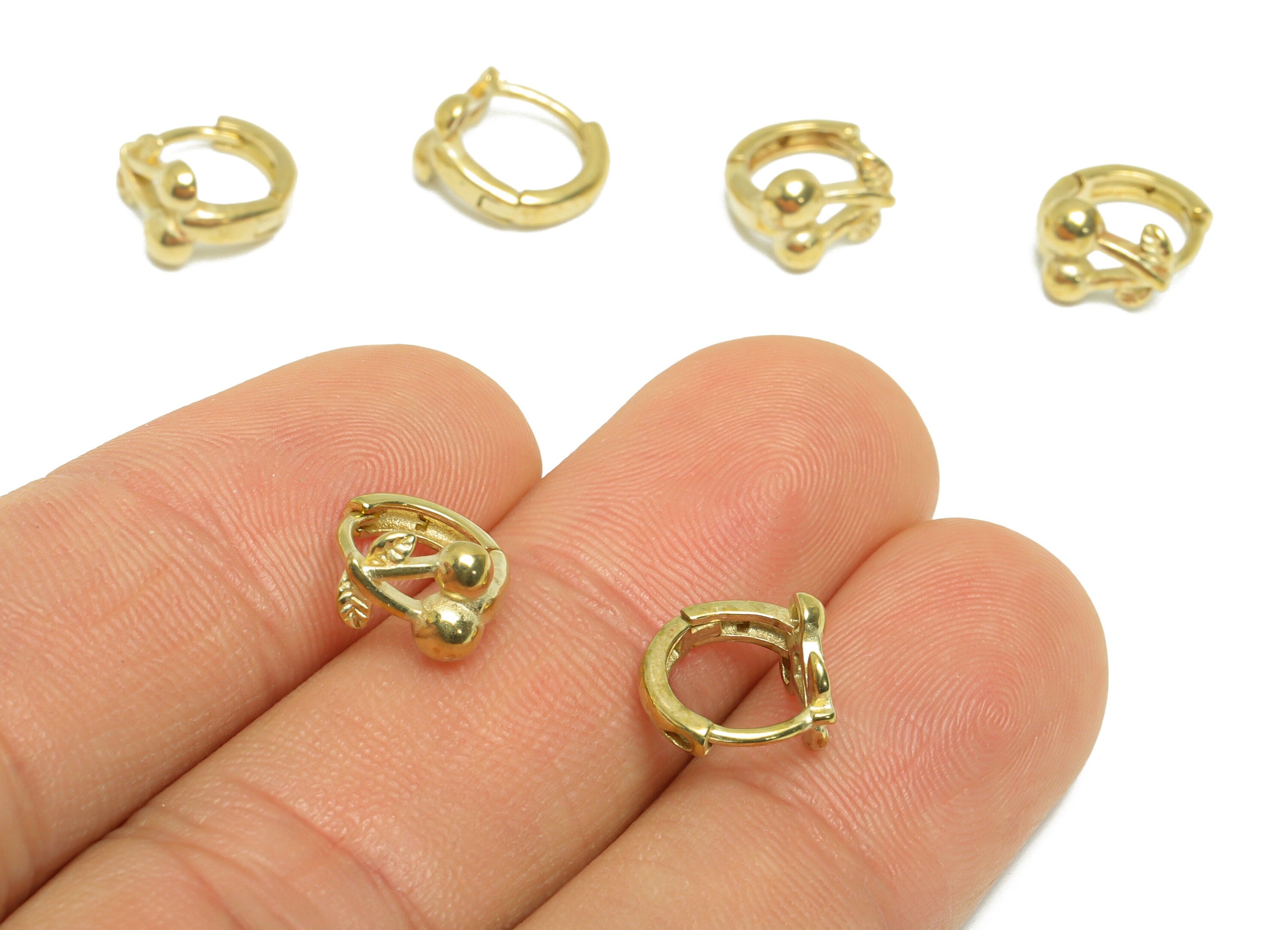 Brass Cherry Huggie Hoop Earring - Raw Brass Fruit Hoop Earring - Brass Huggie Hoop Earring - Mini Hoop Earring - 10x9x5.9mm - PP9657 - DOMEDBAZAAR