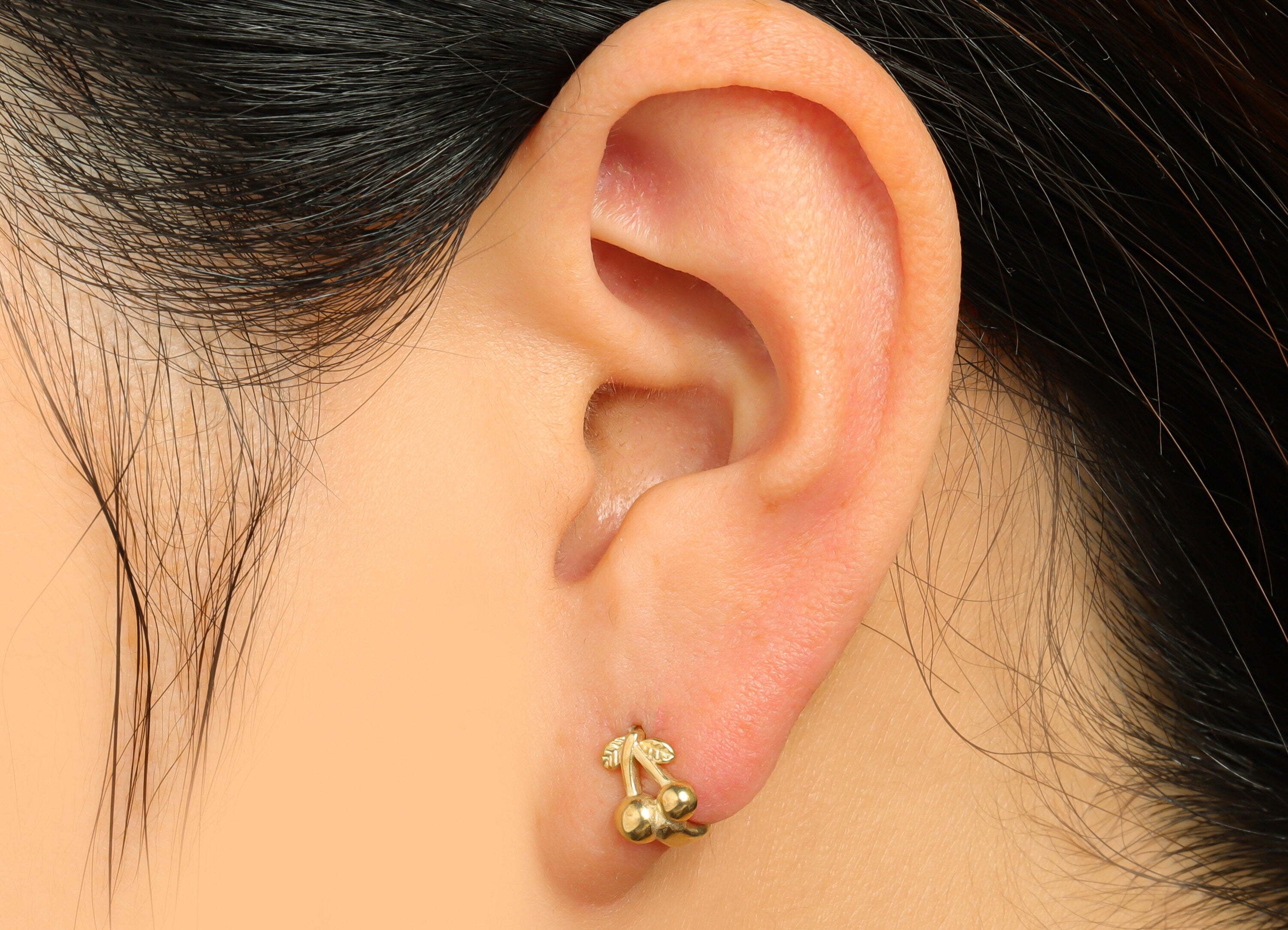 Brass Cherry Huggie Hoop Earring - Raw Brass Fruit Hoop Earring - Brass Huggie Hoop Earring - Mini Hoop Earring - 10x9x5.9mm - PP9657 - DOMEDBAZAAR