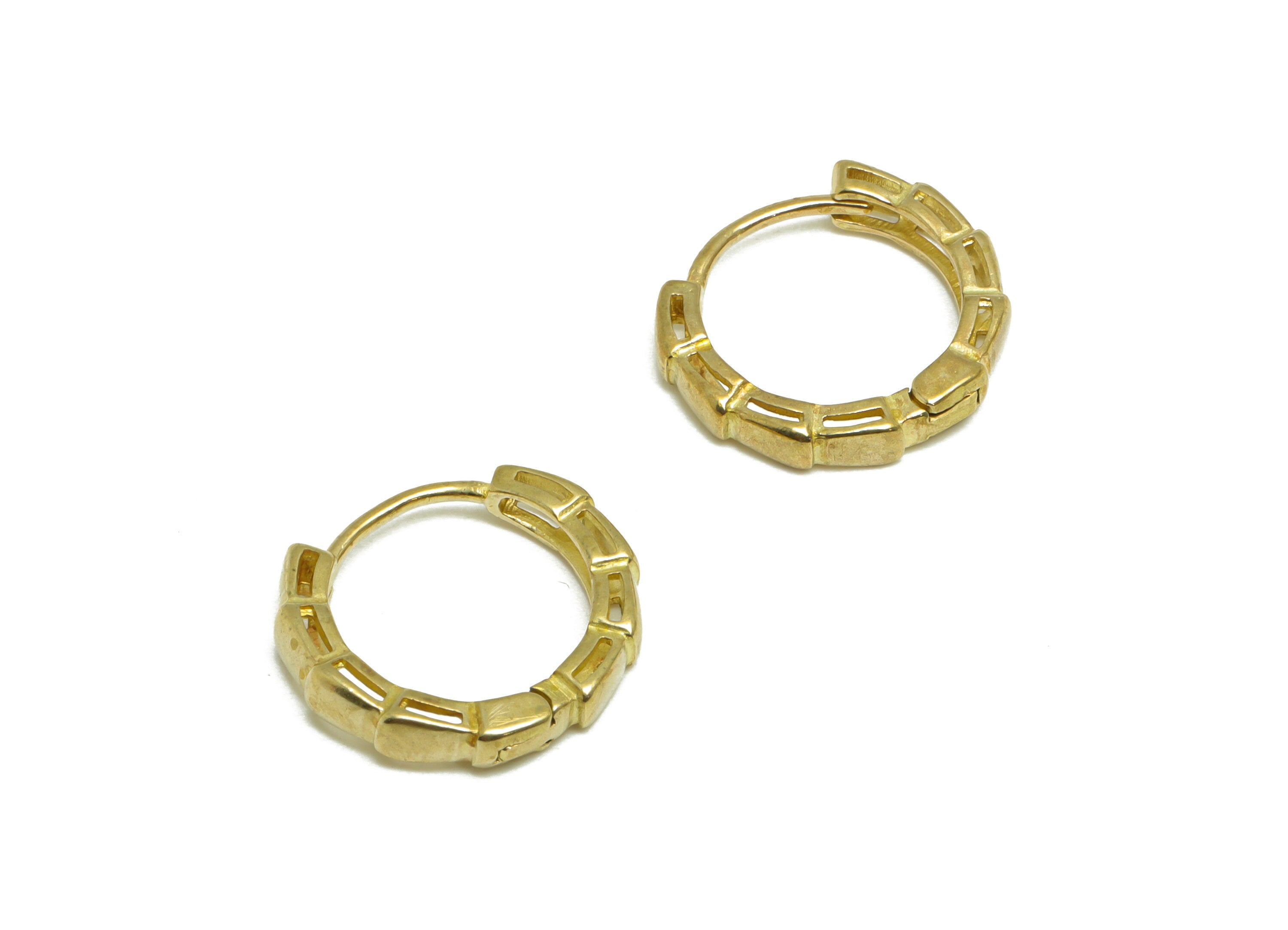 Brass Snake Huggie Hoop Earring - Raw Brass Textured Hoop Earring - Brass Circle Huggie Hoop Earring-  Huggie Hoop - 14.4x13x2.61mm - PP9637 - DOMEDBAZAAR