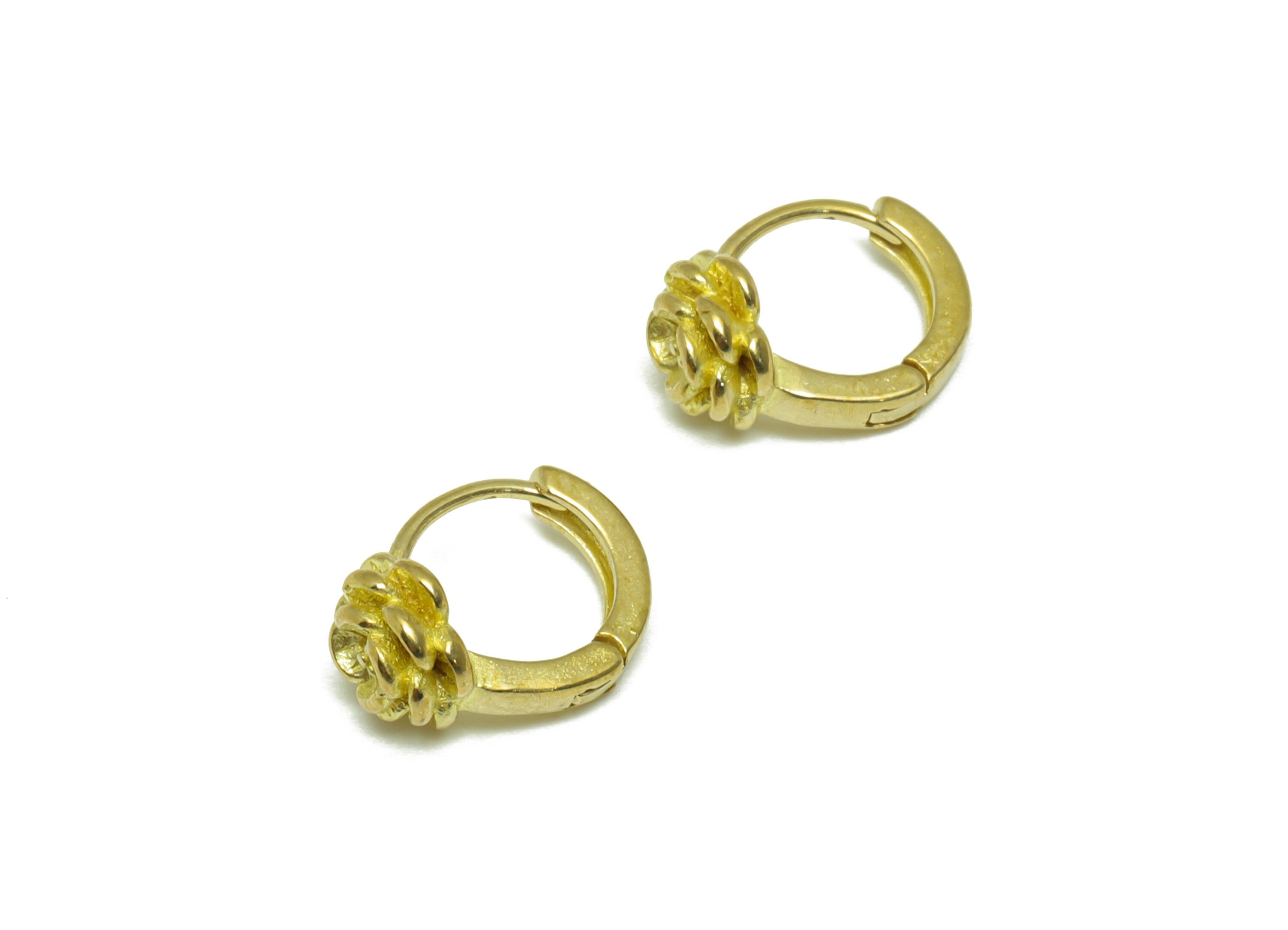 Brass Rose Huggie Hoop Earring - Raw Brass Flower Hoop Earring - Brass Rose Huggie Hoop Earring- Mini Huggie Hoop - 11.8x9.32x5.7mm - PP9630 - DOMEDBAZAAR