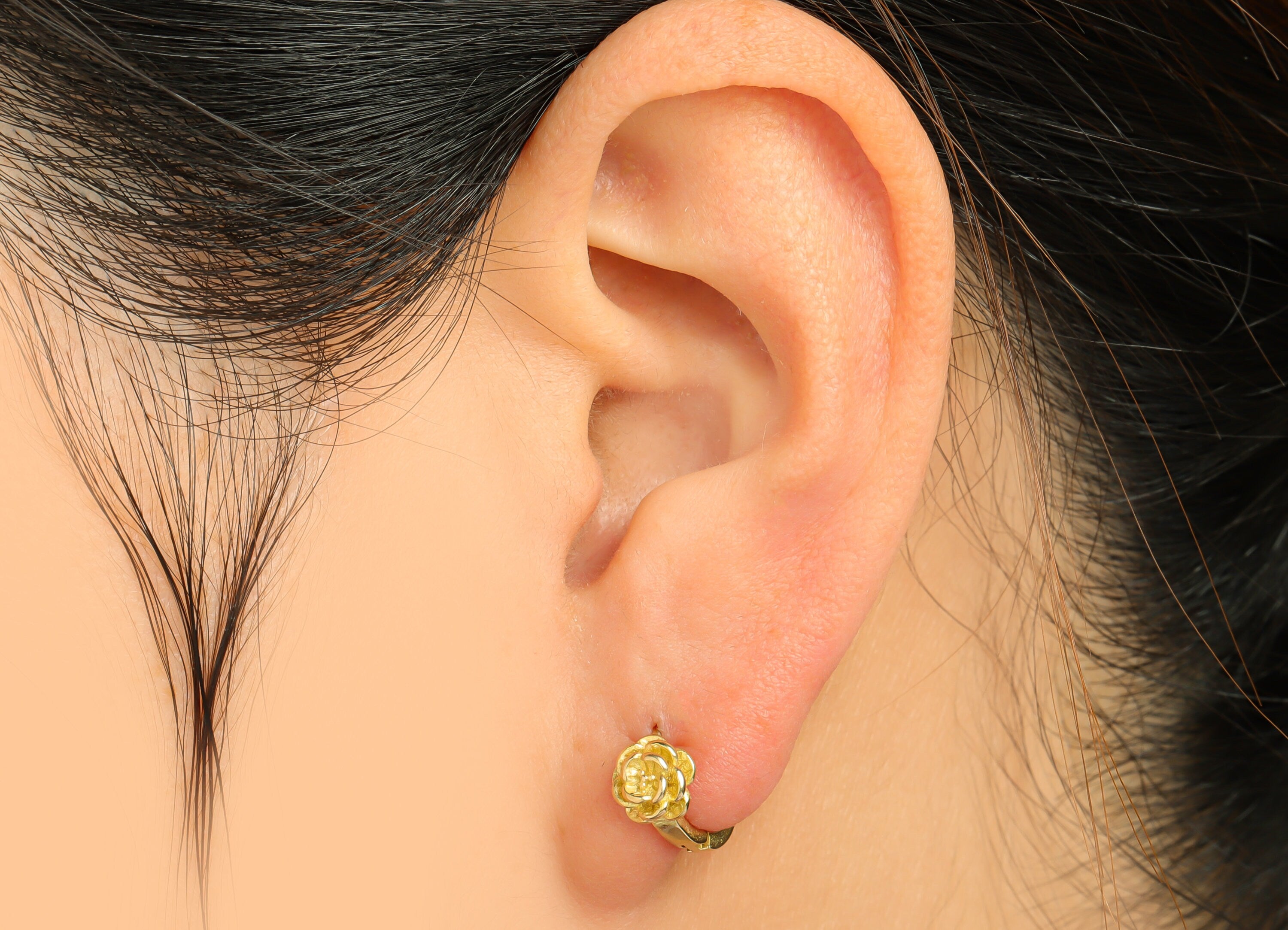 Brass Rose Huggie Hoop Earring - Raw Brass Flower Hoop Earring - Brass Rose Huggie Hoop Earring- Mini Huggie Hoop - 11.8x9.32x5.7mm - PP9630 - DOMEDBAZAAR