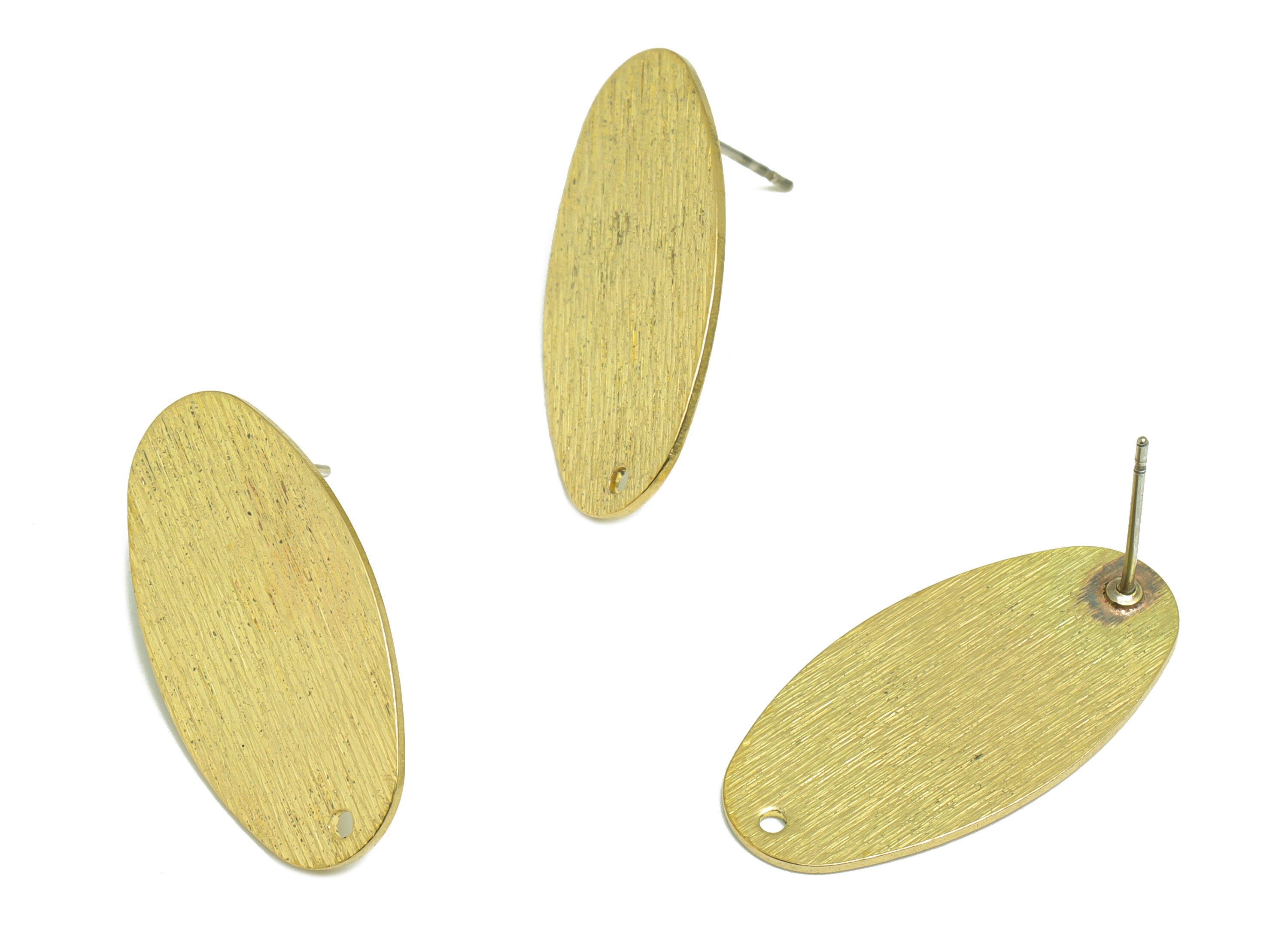 Brass Oval Earring Post - Brass Oval Earring Stud With Hole - Textured Geometry Earring Post - Jewelry Supplies - 29x15x0.8mm - PP3020RB - DOMEDBAZAAR