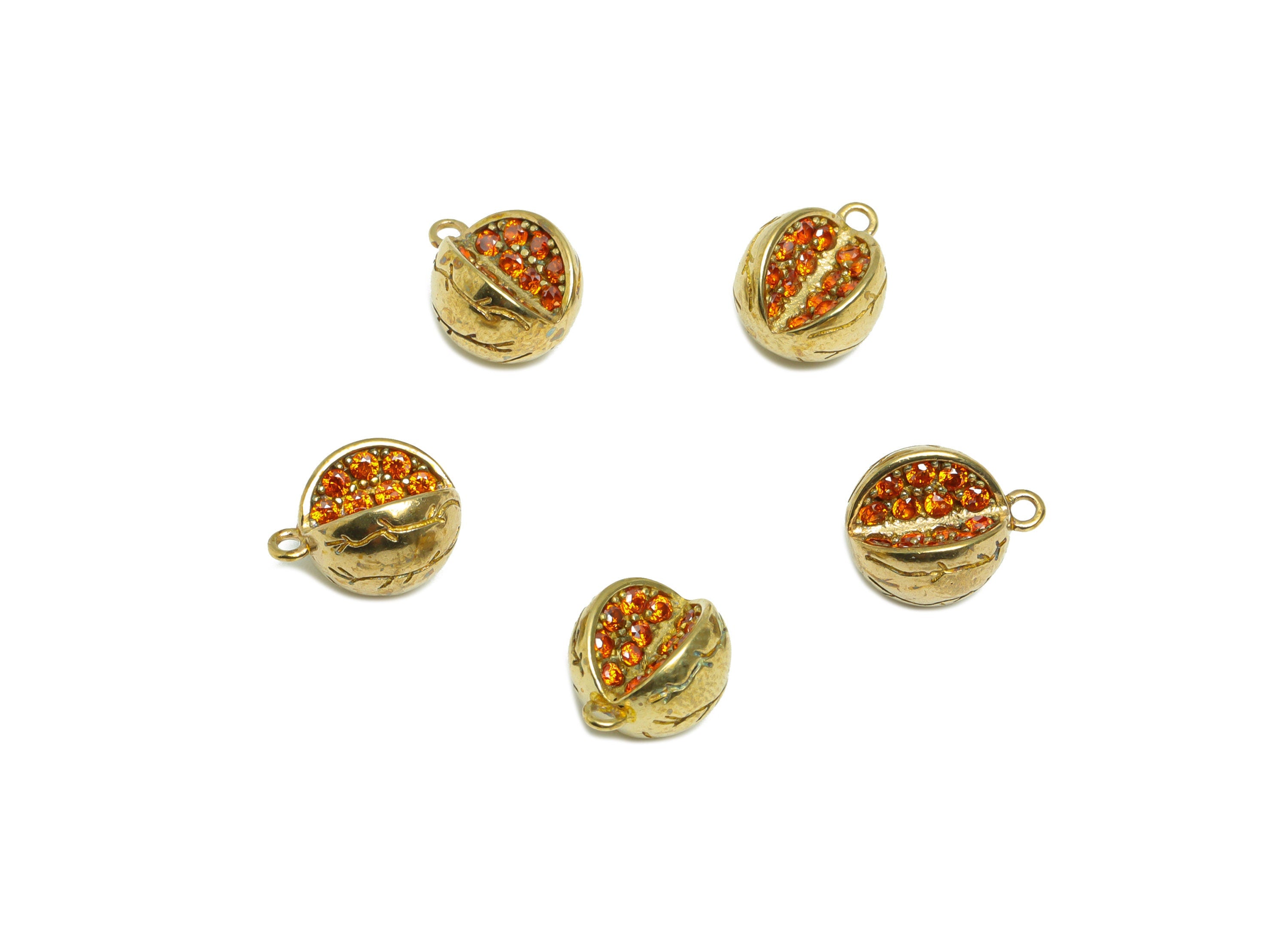 Brass CZ Pomegranate Earring Charm - Brass Cubic Zircon Earring Pendant - Raw Brass Red Fruit CZ Rainbow Earring Charm - 10x8x8mm - PP9625 - DOMEDBAZAAR