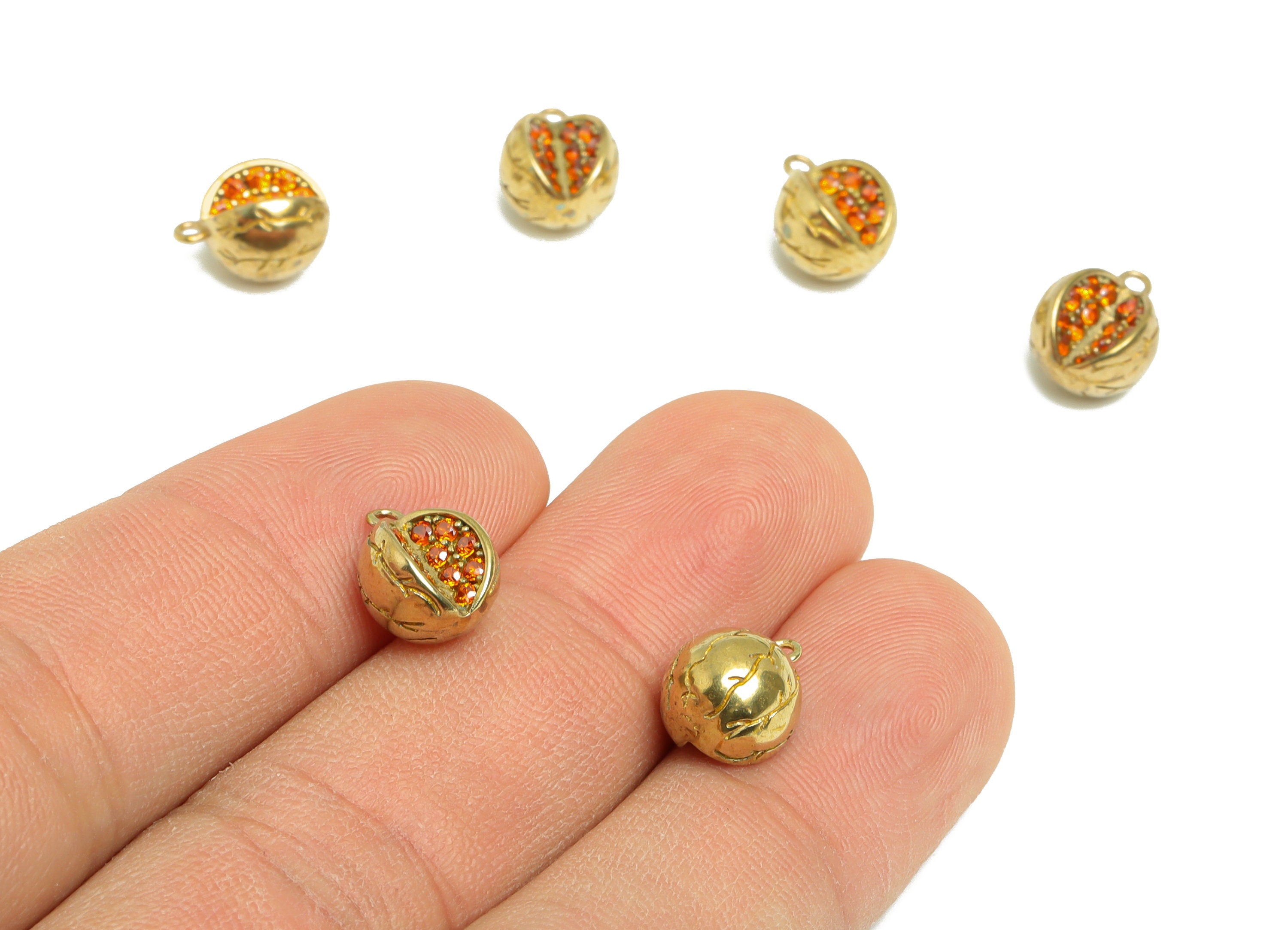 Brass CZ Pomegranate Earring Charm - Brass Cubic Zircon Earring Pendant - Raw Brass Red Fruit CZ Rainbow Earring Charm - 10x8x8mm - PP9625 - DOMEDBAZAAR