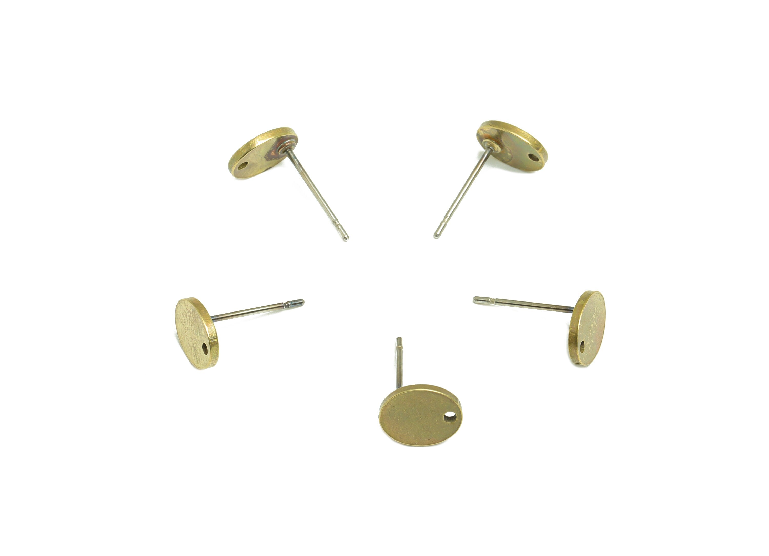 Brass Oval Earring Post - Brass Oval Earring Stud With Hole - Textured Geometry Earring Post - Jewelry Supplies - 8.06x6.8x1.04mm - PP9888 - DOMEDBAZAAR