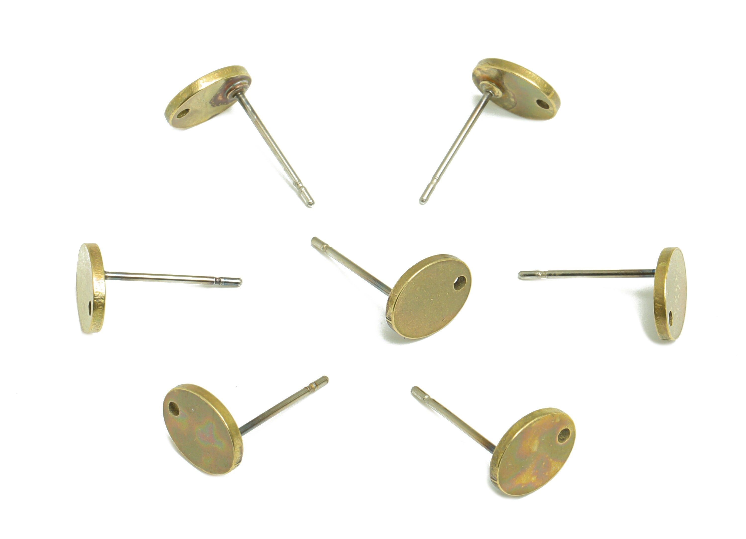 Brass Oval Earring Post - Brass Oval Earring Stud With Hole - Textured Geometry Earring Post - Jewelry Supplies - 8.06x6.8x1.04mm - PP9888 - DOMEDBAZAAR