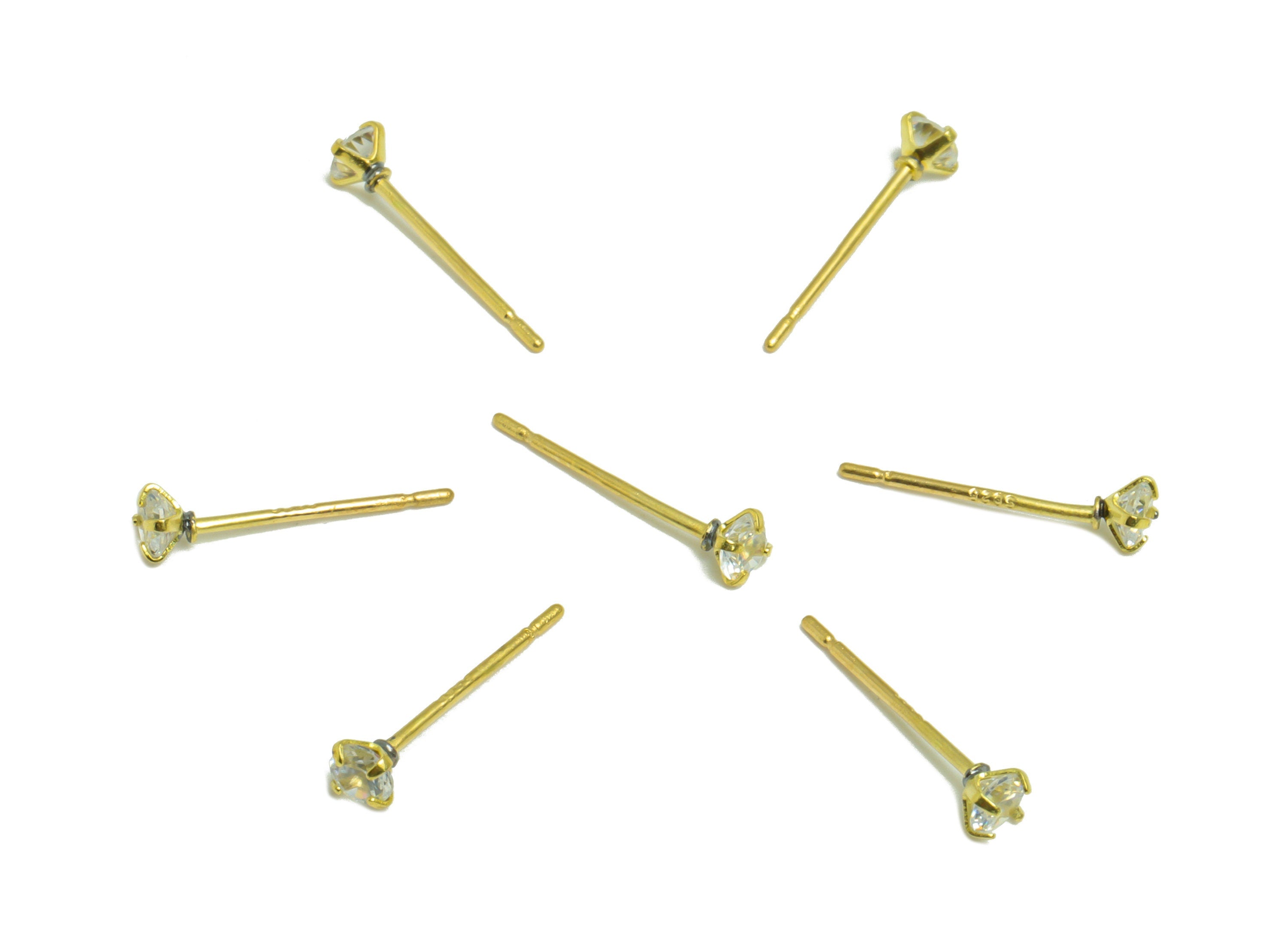3mm CZ Minimalist Earring - Raw Brass Circle Zircon Earring Post - Brass Cubic Zircon Earring Post - 925 Silver Stud - 14.3x3x2mm - PP9886-3 - DOMEDBAZAAR