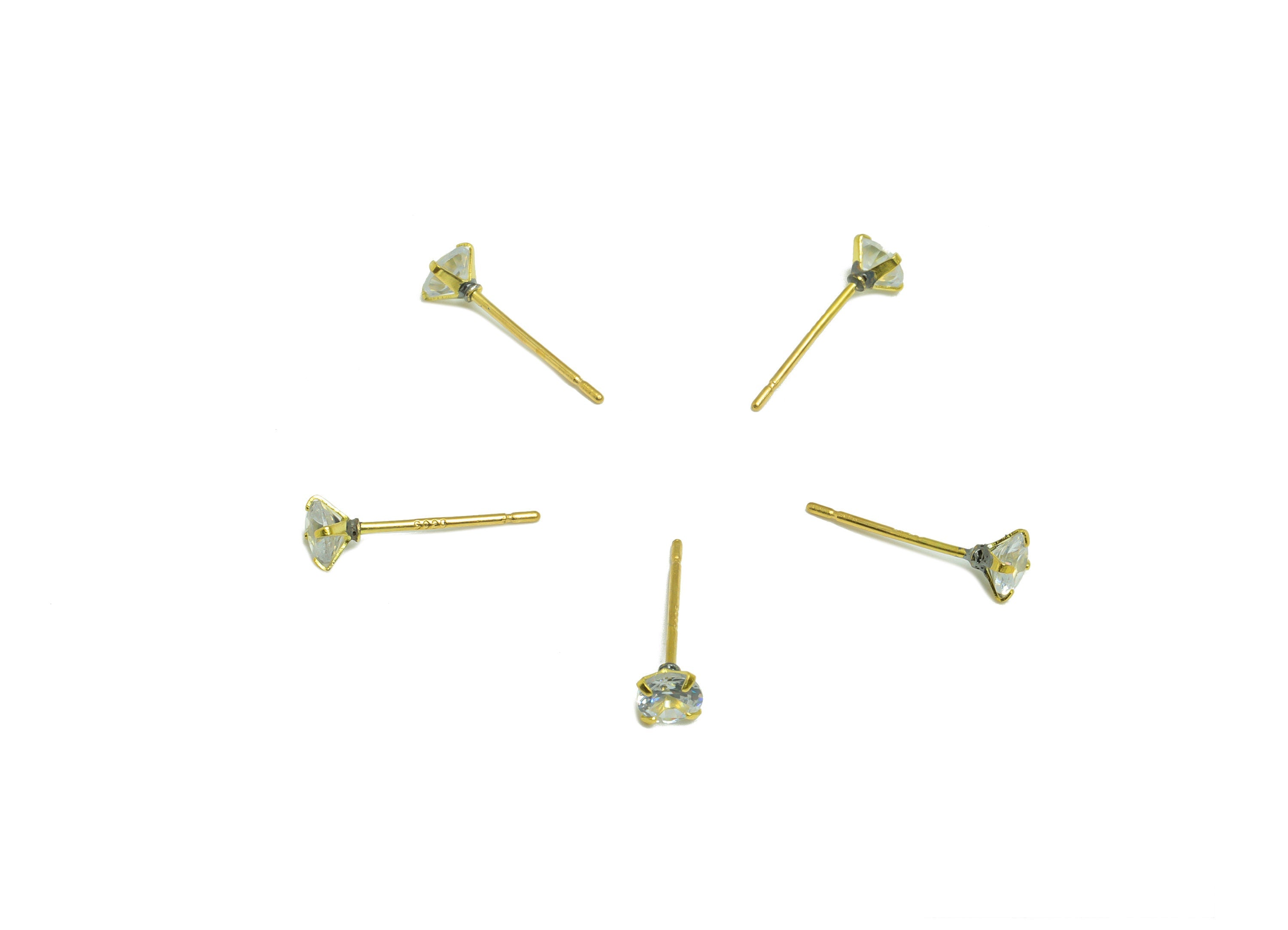 4mm CZ Minimalist Earring - Raw Brass Circle Zircon Earring Post - Brass Cubic Zircon Earring Post - 925 Silver Stud - 14x4x2.9mm - PP9886-4 - DOMEDBAZAAR