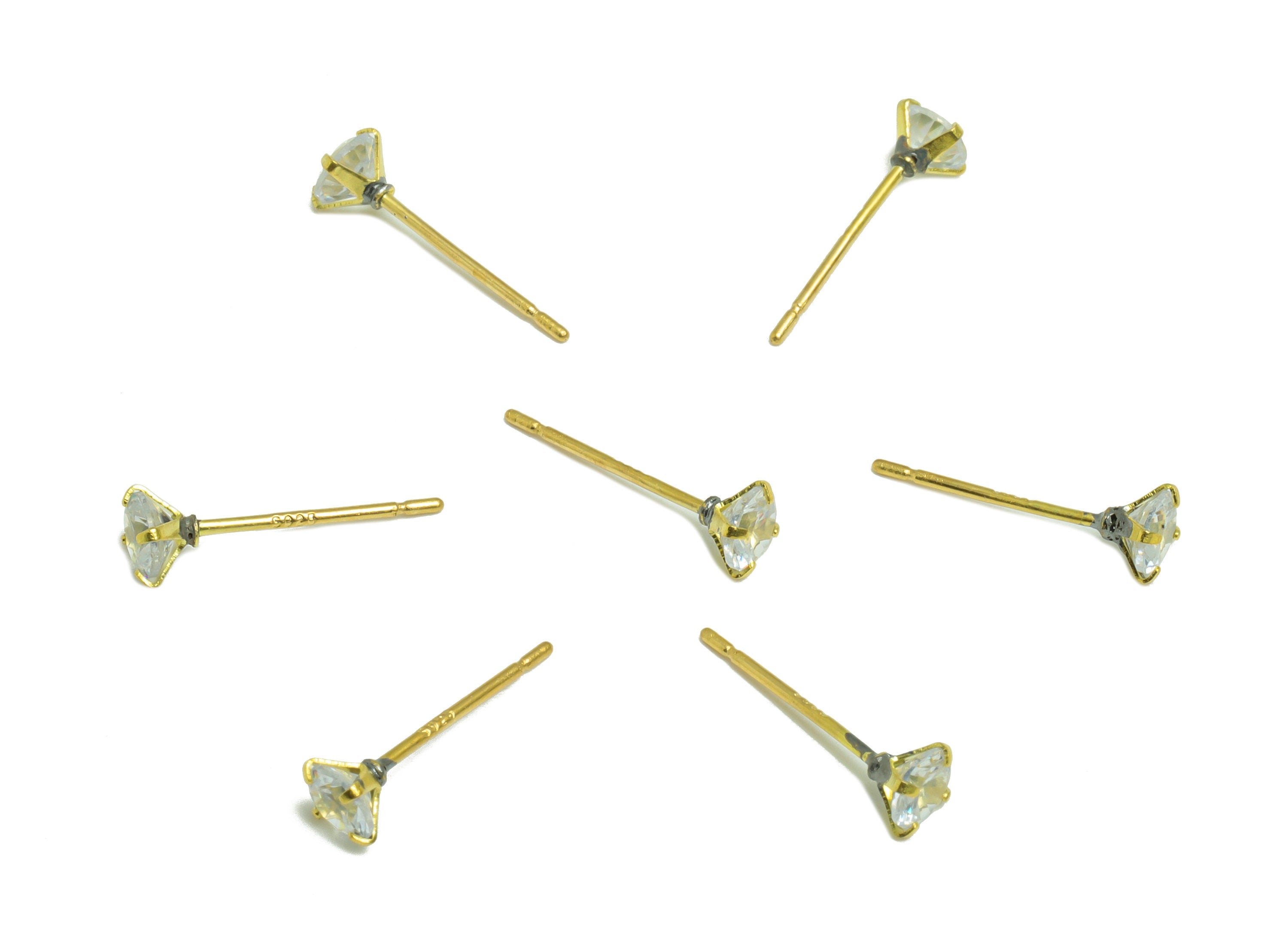 4mm CZ Minimalist Earring - Raw Brass Circle Zircon Earring Post - Brass Cubic Zircon Earring Post - 925 Silver Stud - 14x4x2.9mm - PP9886-4 - DOMEDBAZAAR