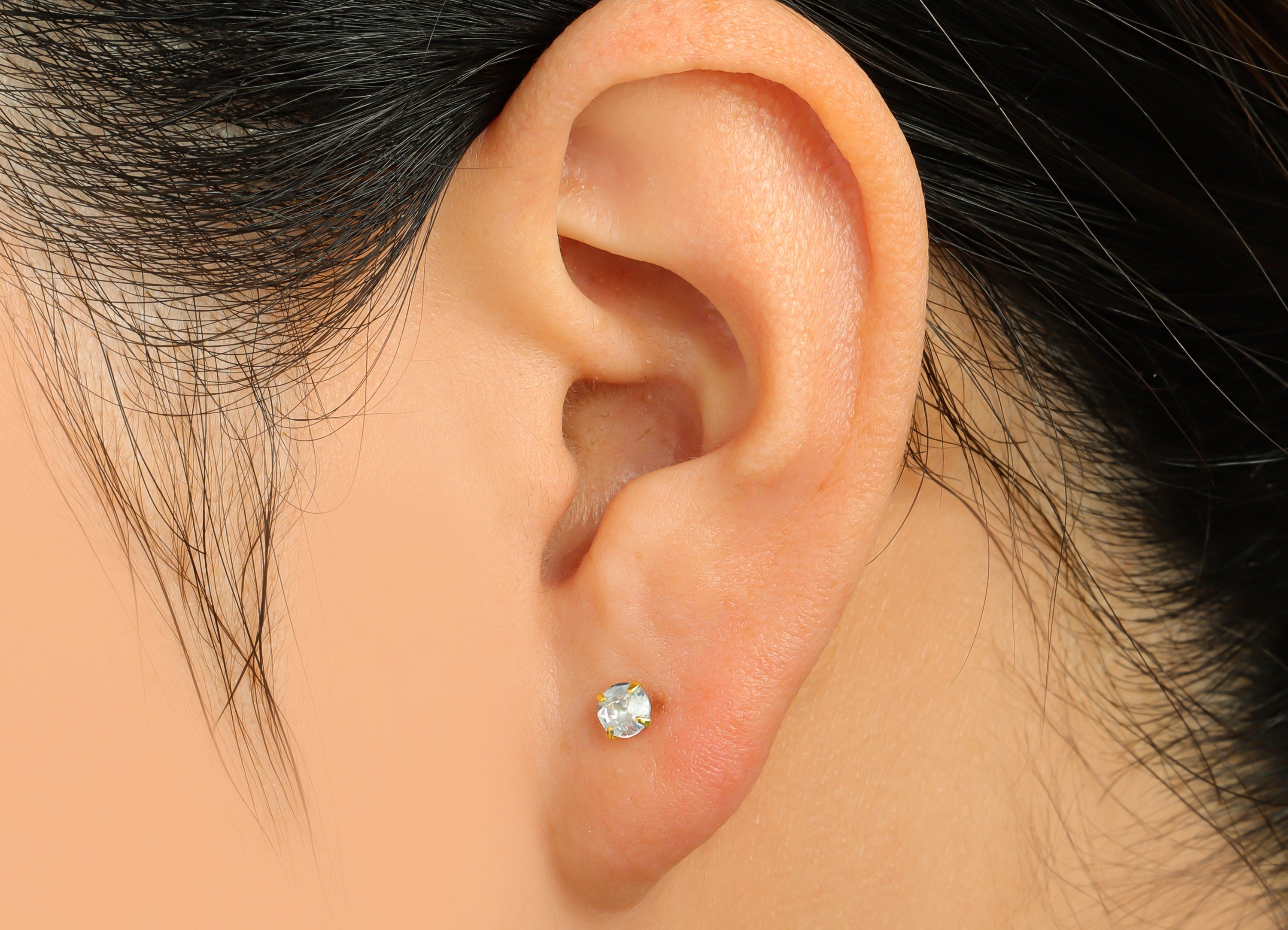 4mm CZ Minimalist Earring - Raw Brass Circle Zircon Earring Post - Brass Cubic Zircon Earring Post - 925 Silver Stud - 14x4x2.9mm - PP9886-4 - DOMEDBAZAAR