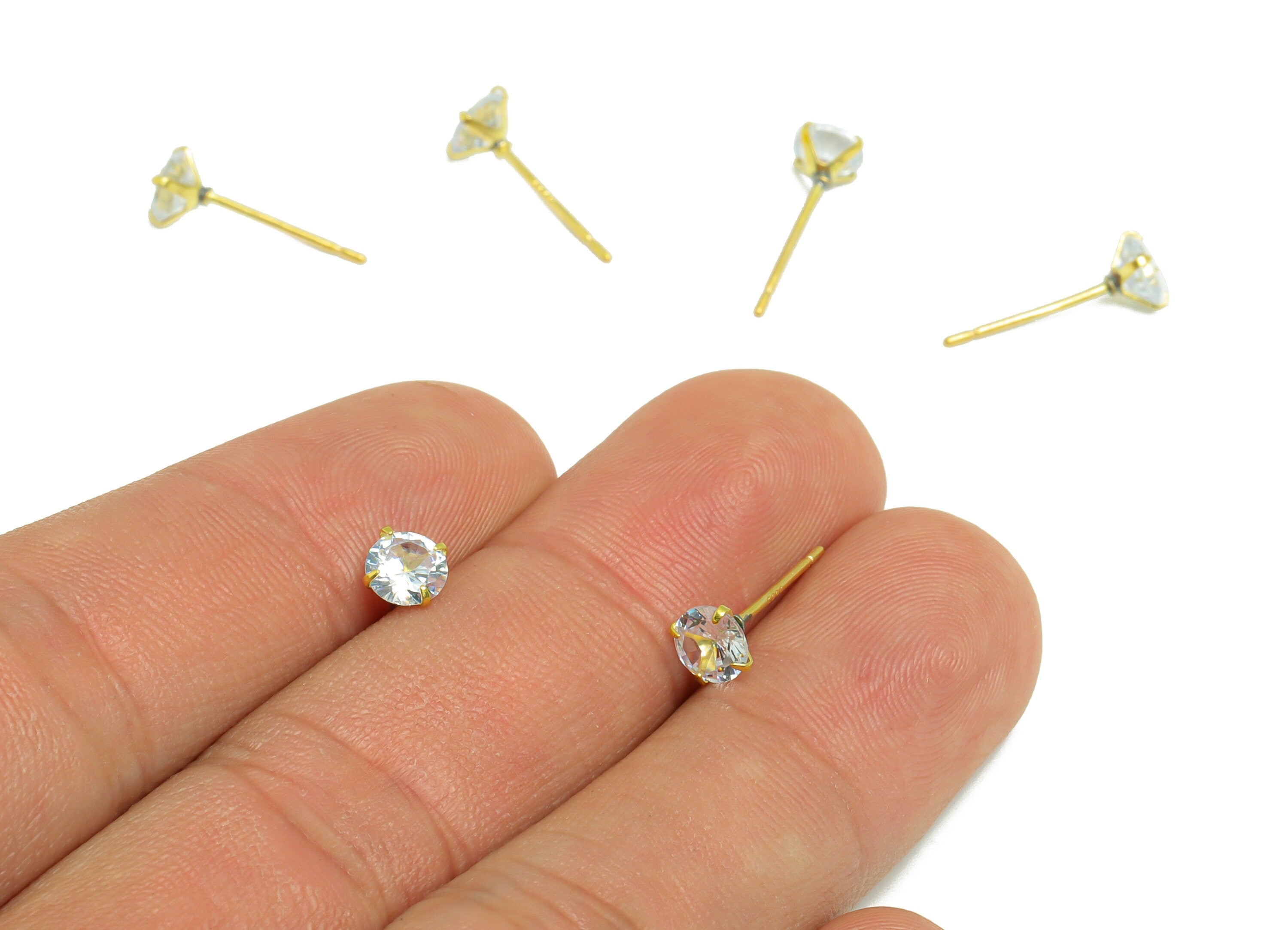 5mm CZ Minimalist Earring - Raw Brass Circle Zircon Earring Post - Brass Cubic Zircon Earring Post - 925 Silver Stud - 16x6x3.5mm - PP9886-5 - DOMEDBAZAAR