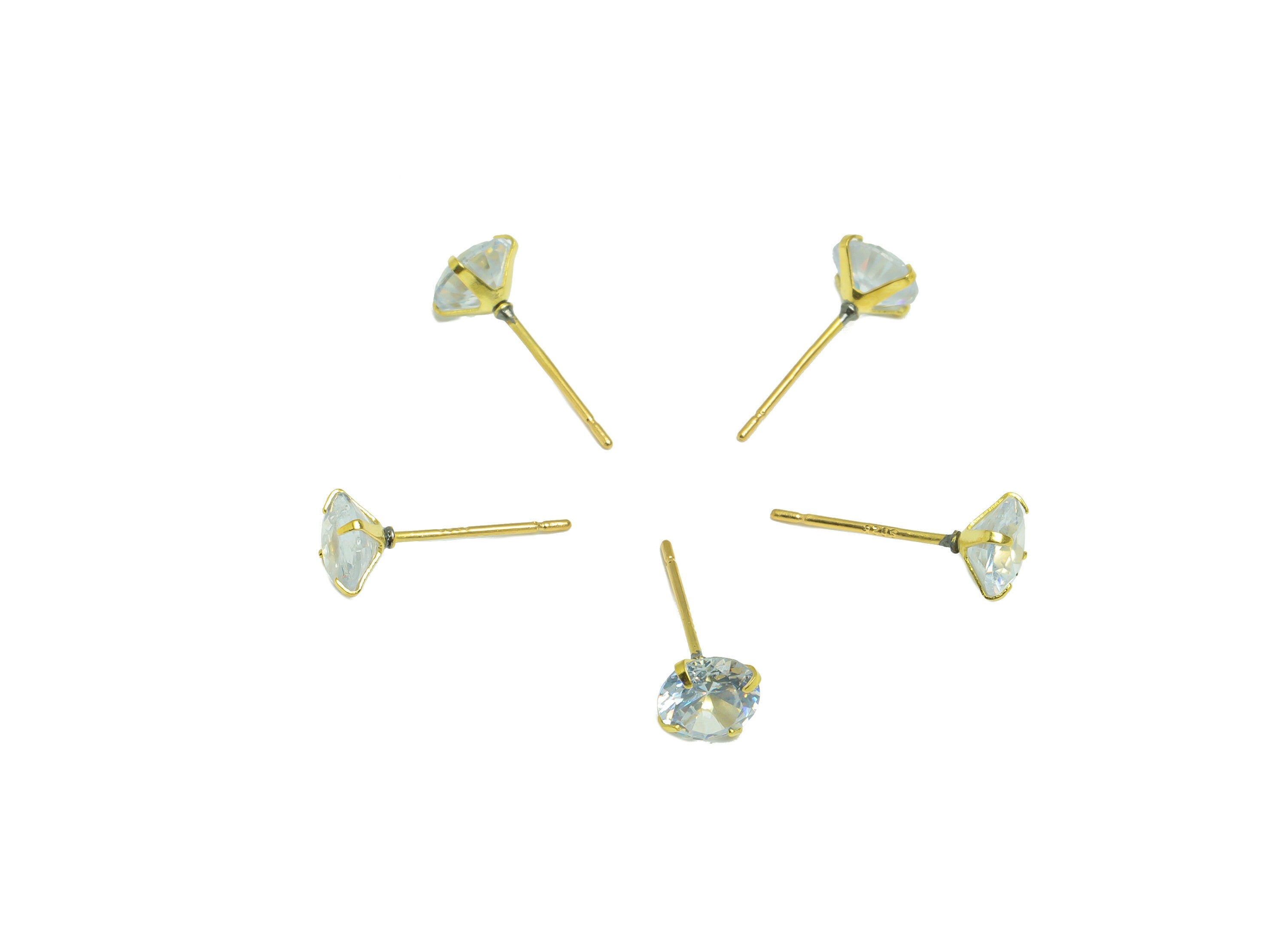 6mm CZ Minimalist Earring - Raw Brass Circle Zircon Earring Post - Brass Cubic Zircon Earring Post - 925 Silver Stud - 16x6x3.5mm - PP9886-6 - DOMEDBAZAAR