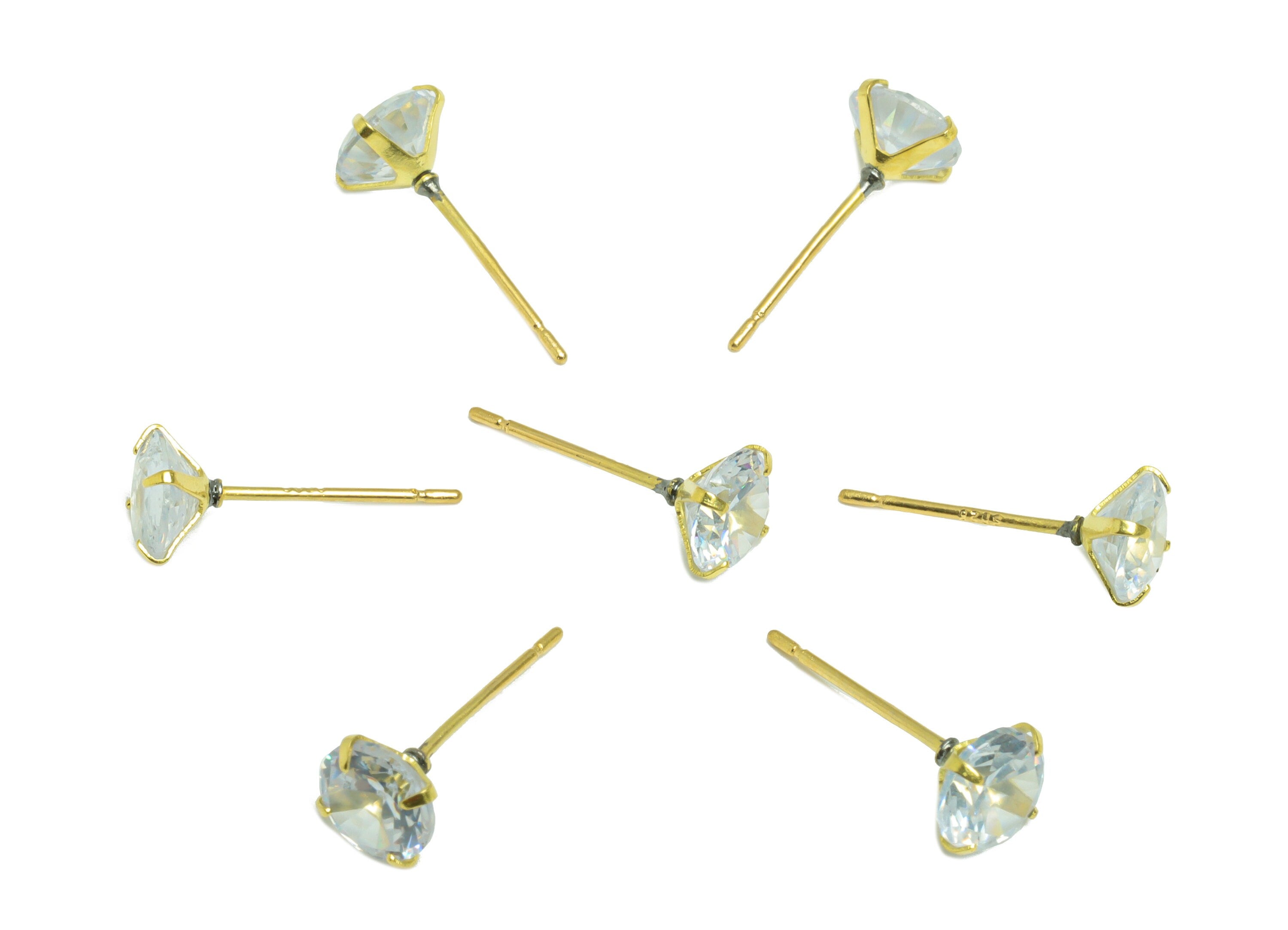 6mm CZ Minimalist Earring - Raw Brass Circle Zircon Earring Post - Brass Cubic Zircon Earring Post - 925 Silver Stud - 16x6x3.5mm - PP9886-6 - DOMEDBAZAAR