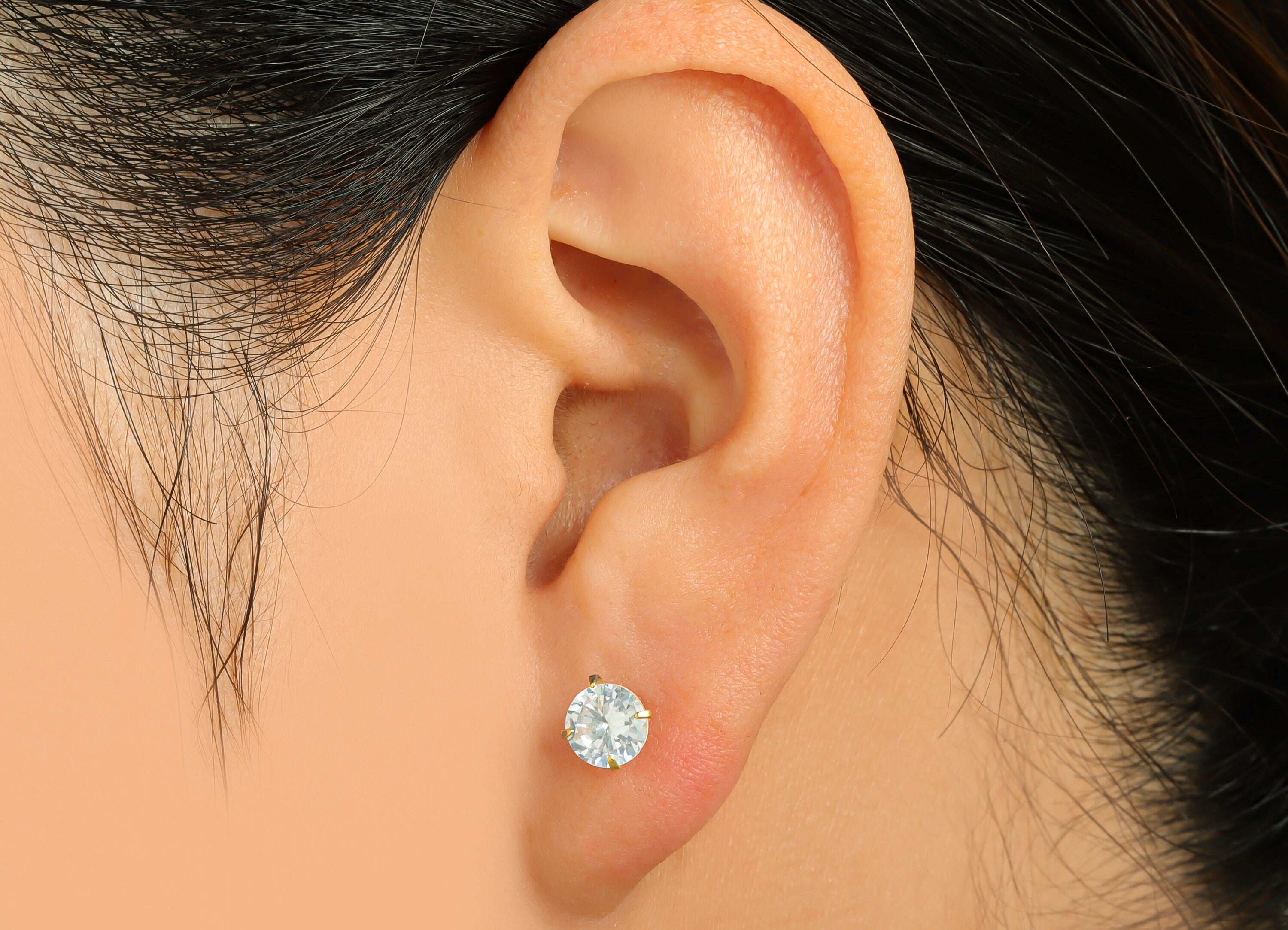 6mm CZ Minimalist Earring - Raw Brass Circle Zircon Earring Post - Brass Cubic Zircon Earring Post - 925 Silver Stud - 16x6x3.5mm - PP9886-6 - DOMEDBAZAAR