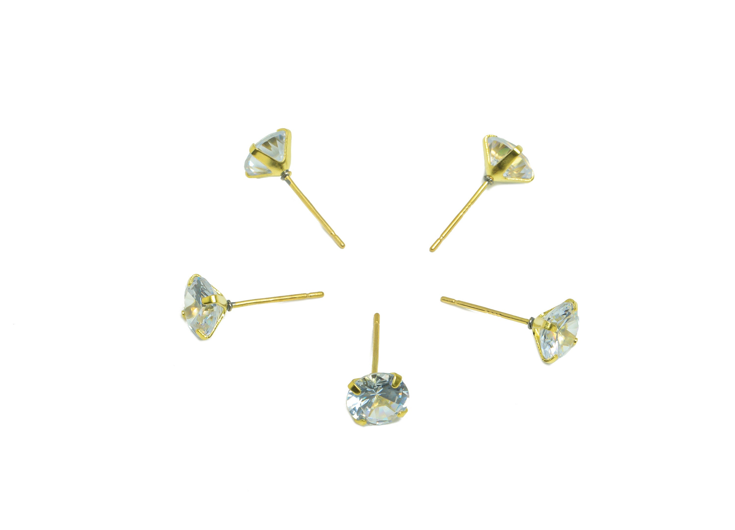 7mm CZ Minimalist Earring - Raw Brass Circle Zircon Earring Post - Brass Cubic Zircon Earring Post - 925 Silver Stud - 16.4x7x4mm - PP9886-7 - DOMEDBAZAAR