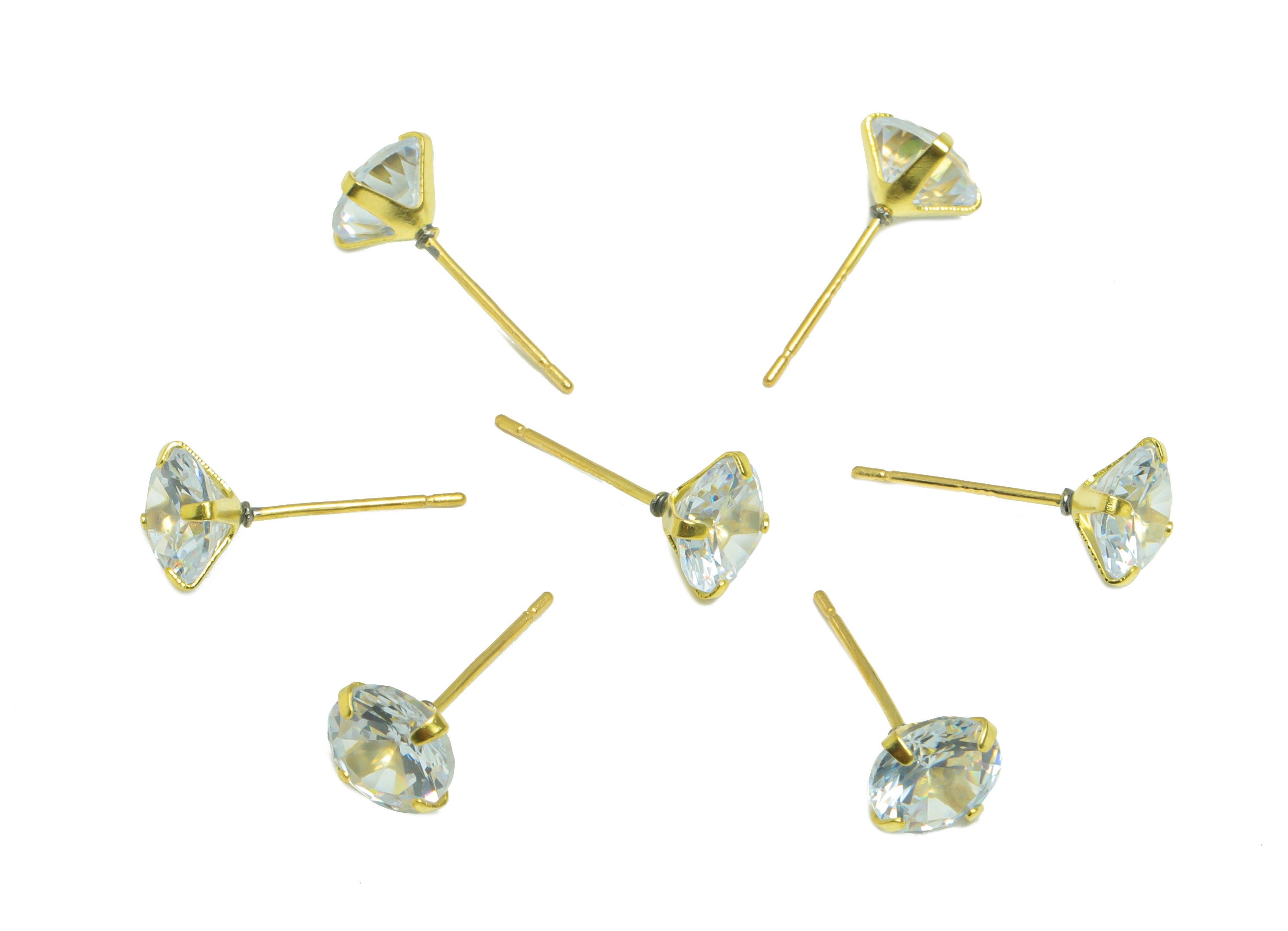 7mm CZ Minimalist Earring - Raw Brass Circle Zircon Earring Post - Brass Cubic Zircon Earring Post - 925 Silver Stud - 16.4x7x4mm - PP9886-7 - DOMEDBAZAAR