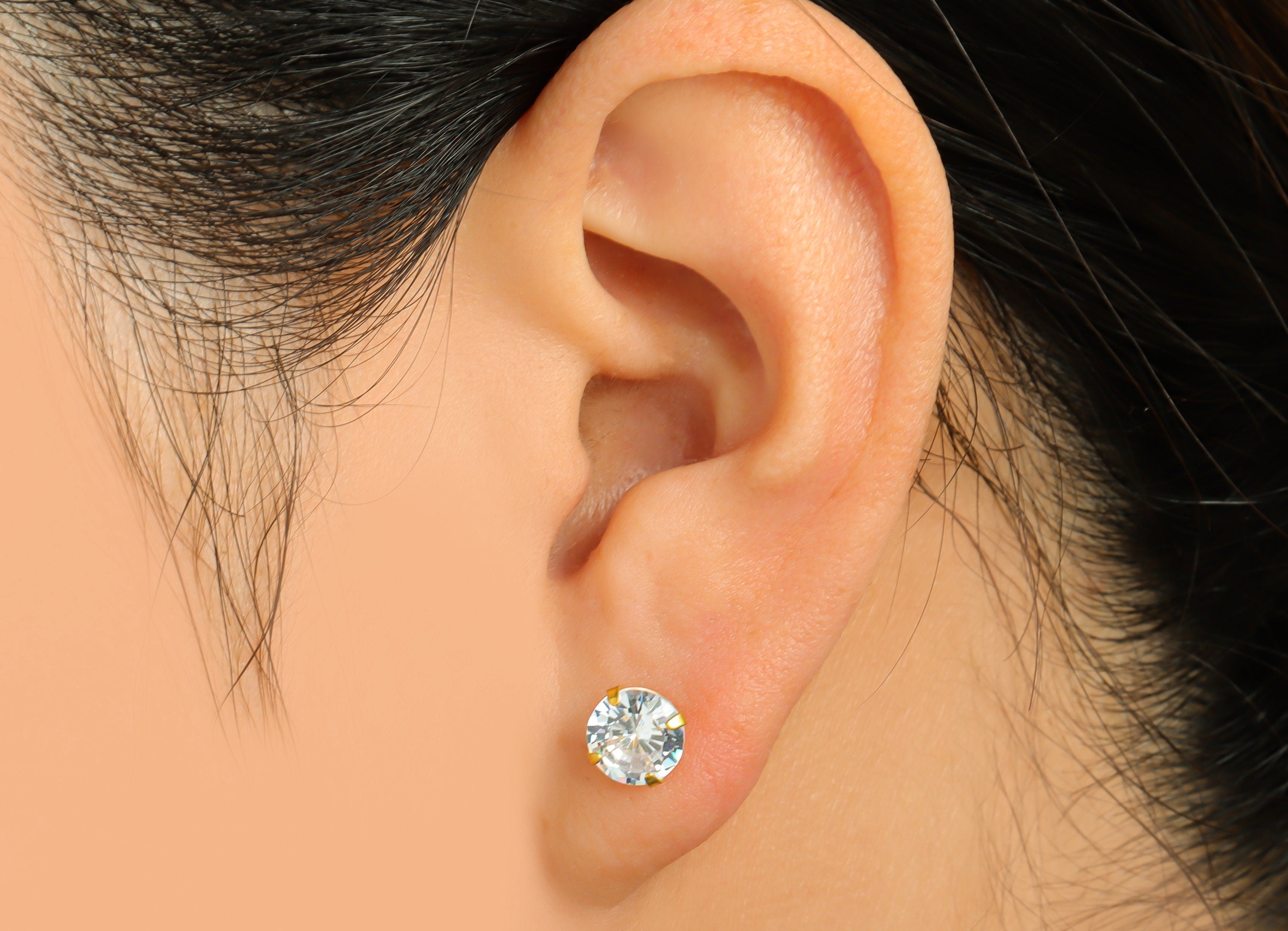 7mm CZ Minimalist Earring - Raw Brass Circle Zircon Earring Post - Brass Cubic Zircon Earring Post - 925 Silver Stud - 16.4x7x4mm - PP9886-7 - DOMEDBAZAAR