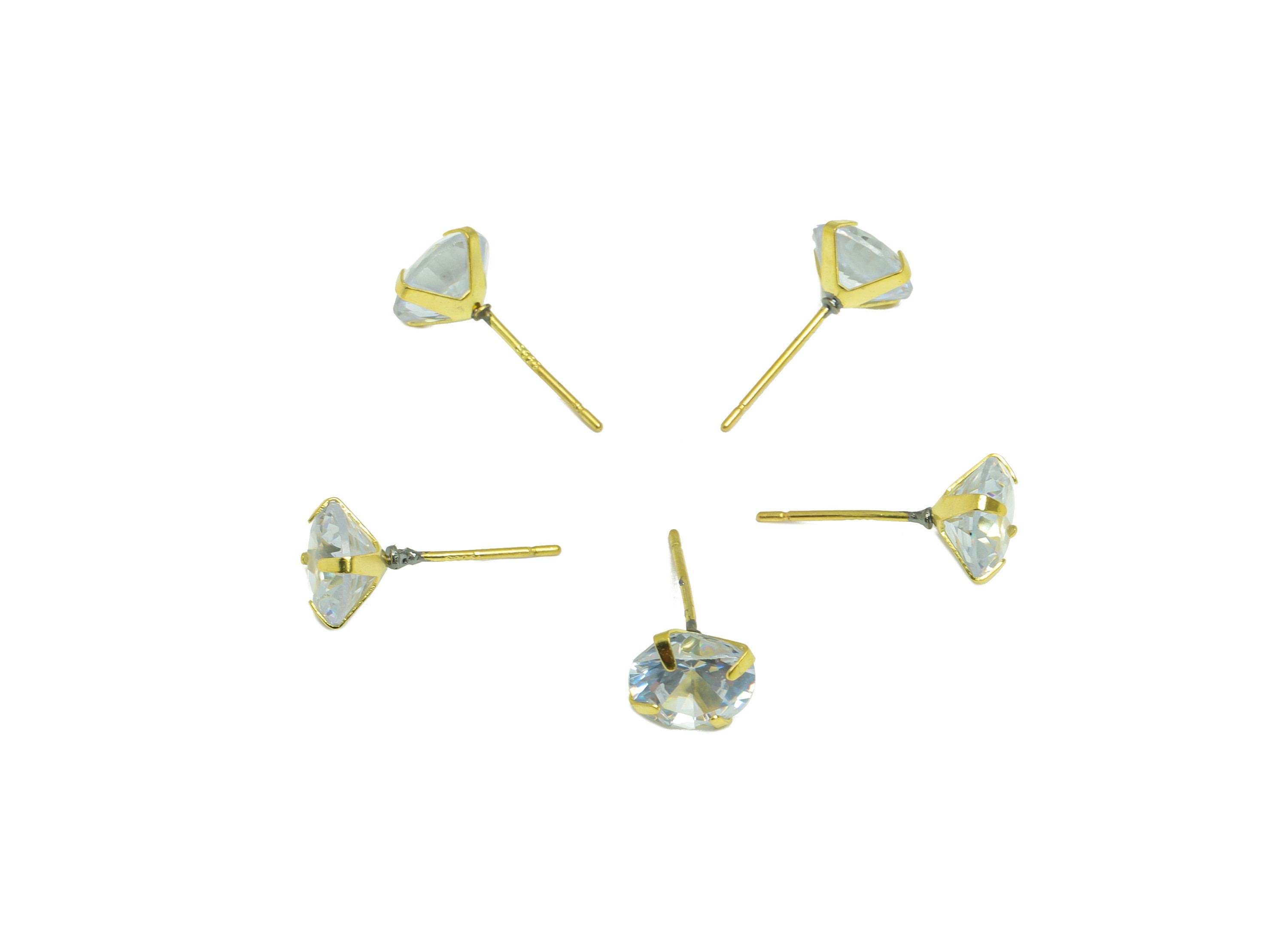8mm CZ Minimalist Earring - Raw Brass Circle Zircon Earring Post - Brass Cubic Zircon Earring Post - 925 Silver Stud - 17x8x5.3mm - PP9886-8 - DOMEDBAZAAR