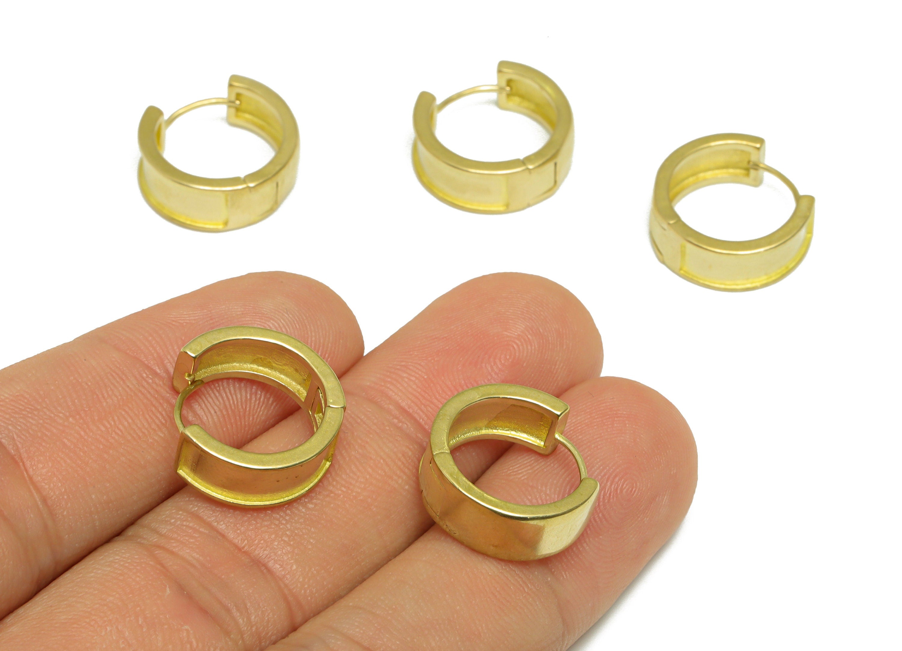 Brass Round Huggie Hoop Earring - Raw Brass Thick Hoop Earring - Brass Huggie Hoop Earring - Wide Hoop Earring - 15.5x15.2x6.13mm - PP9676 - DOMEDBAZAAR