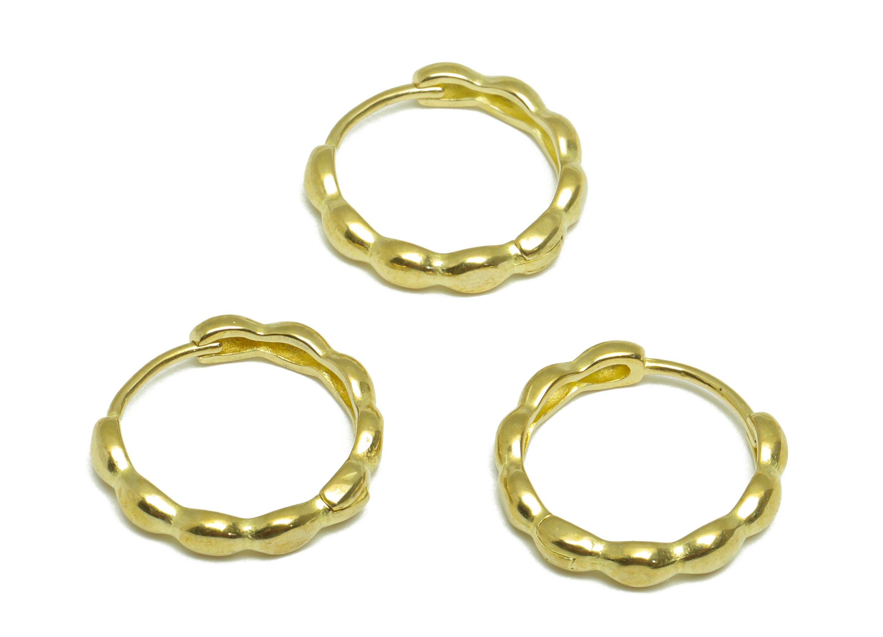 Brass Wavy Huggie Hoop Earring - Raw Brass Textured Wire Earring Clasp - Brass Wire Hoop Earring - Brass Hoop Earring - 16x15x3mm - PP9631 - DOMEDBAZAAR