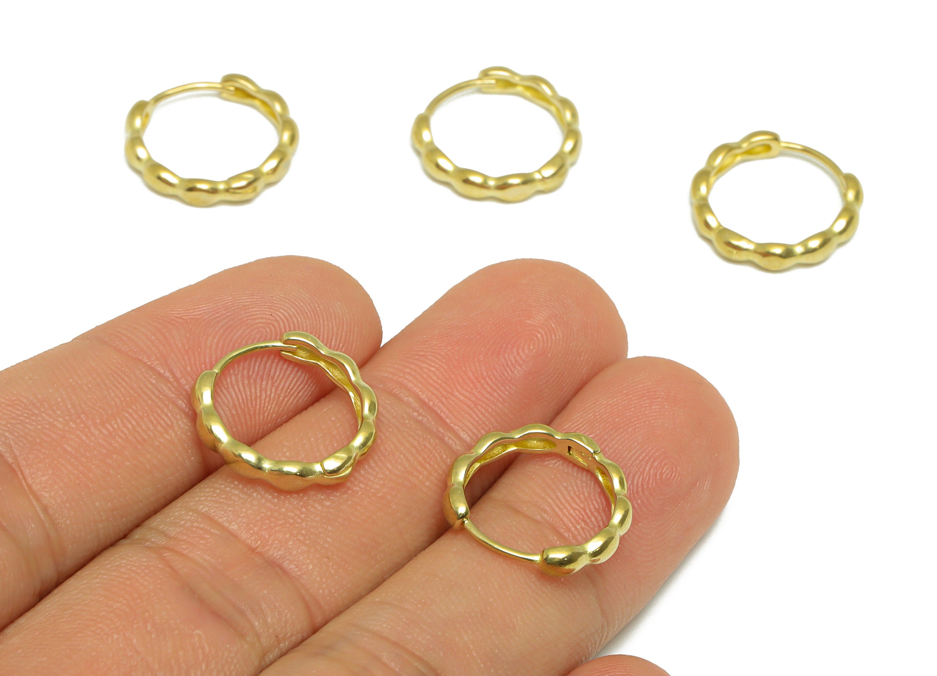 Brass Wavy Huggie Hoop Earring - Raw Brass Textured Wire Earring Clasp - Brass Wire Hoop Earring - Brass Hoop Earring - 16x15x3mm - PP9631 - DOMEDBAZAAR