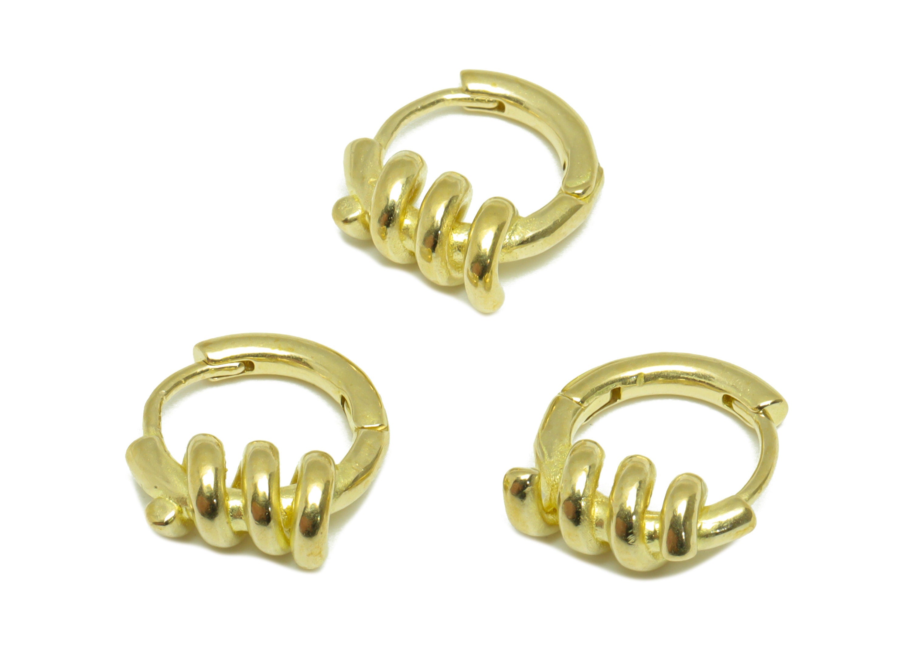 Brass Wire Huggie Hoop Earring - Raw Brass Twine Wire Hoop Earring - Brass Wire Hoop Earring - Brass Hoop Earring - 13.6x11.8x5.2mm - PP9678 - DOMEDBAZAAR